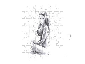 puzzleYOU Puzzle Bleistiftskizze: Die sitzende nackte Frau, 48 Puzzleteile, puzzleYOU-Kollektionen Erotik