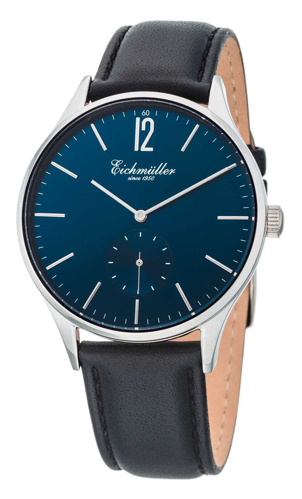 Eichmüller Quarzuhr Herrenuhr 3036-03 Sonnenschliff Lederband blau mm schwarz 41