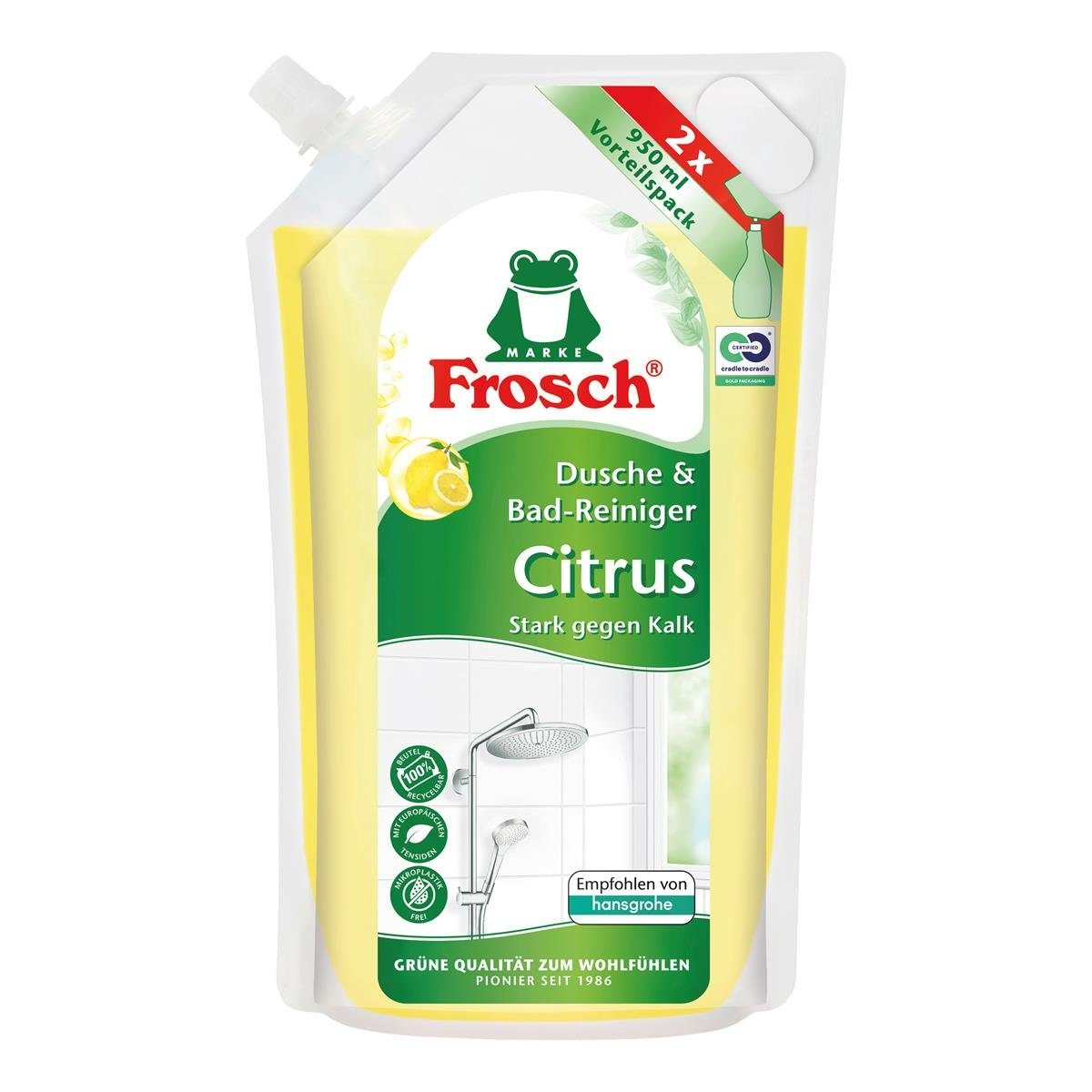 FROSCH Frosch Dusche & Bad Reiniger Citus 950ml Nachfüller - Gegen Kalk (1er Badreiniger