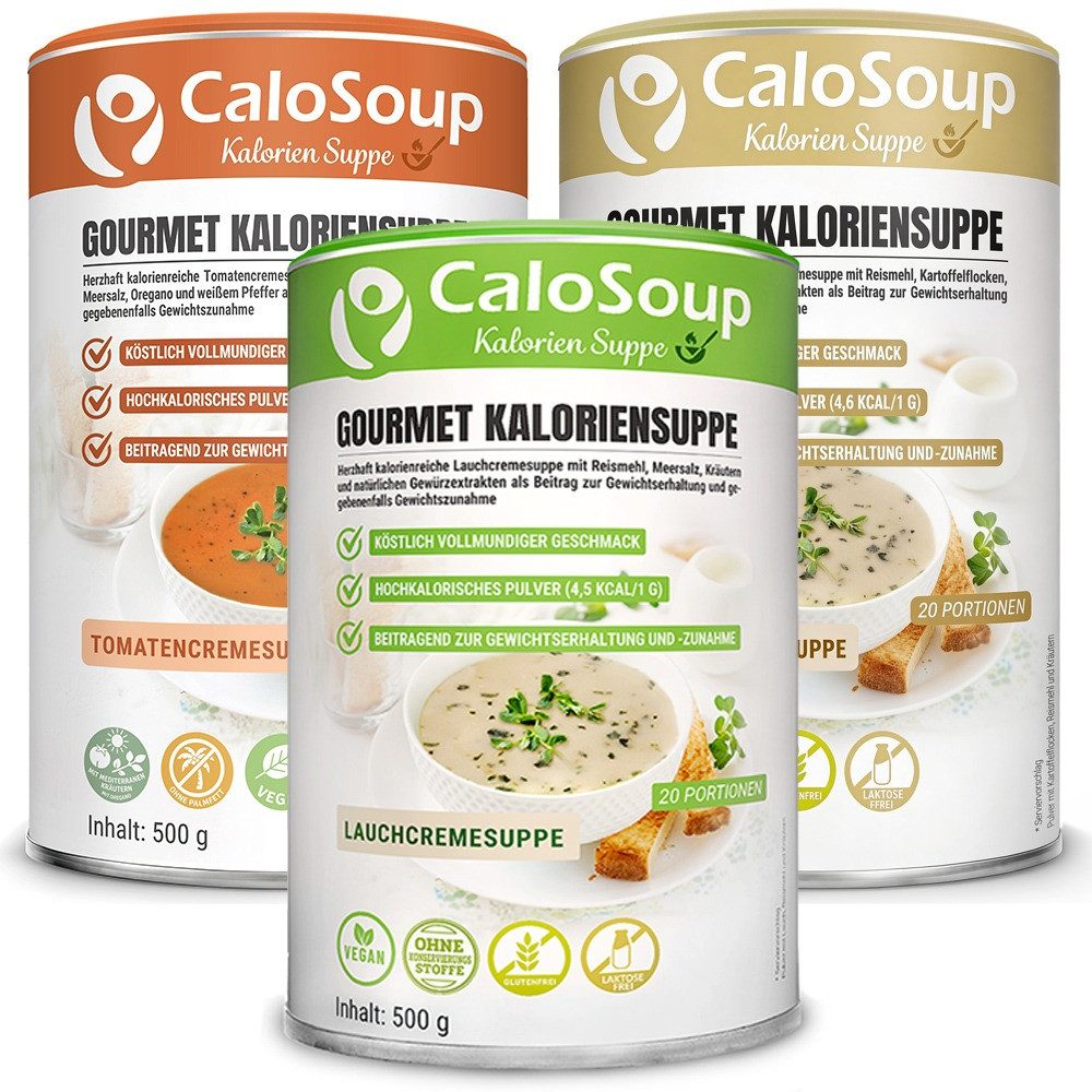 CaloVital Zunehmen durch hochkalorische Suppen Kartoffel-Lauchcreme-Tomaten Pulver, 1500 g