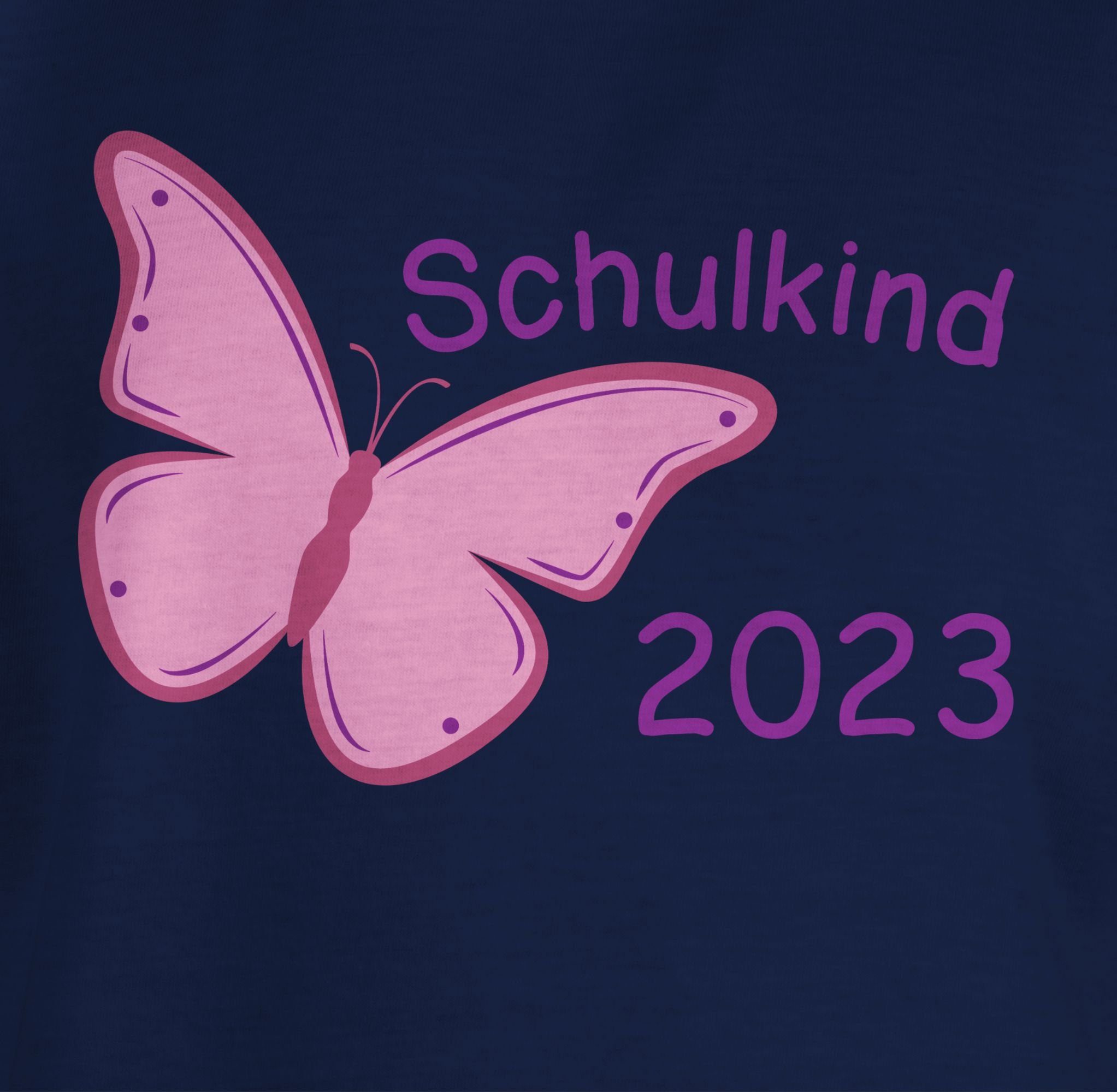 Shirtracer T-Shirt Einschulung 2023 Schmetterling Dunkelblau Schulkind 2 Mädchen