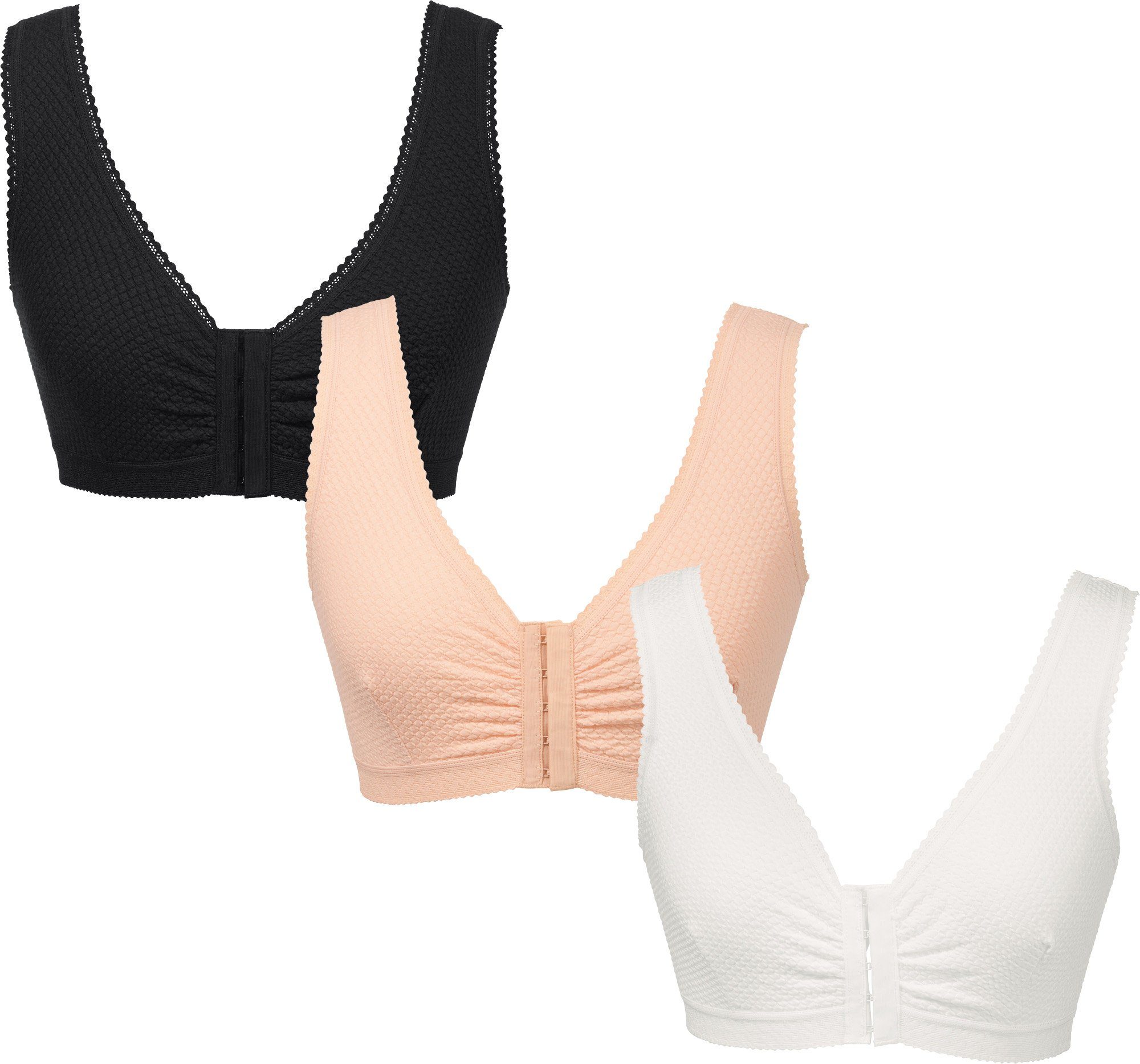 3er Pack Damen BH Ohne Bügel - Push Up Sport BH Mit Vorderverschluss, Nahtlos Für Große Brüste