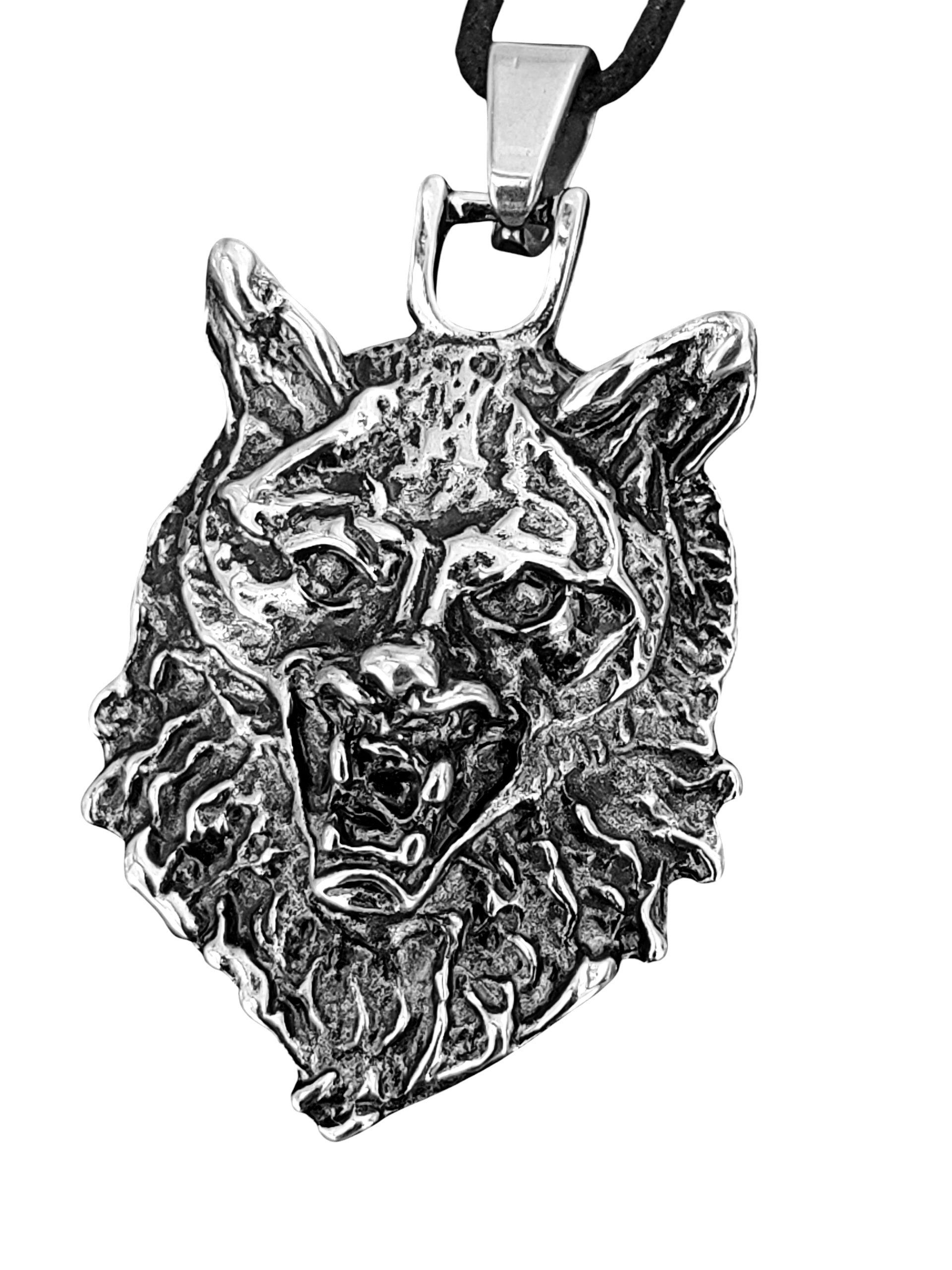 Kiss of Leather Kettenanhänger Wolfskopf Ketten Anhänger aus Edelstahl Wolf Kopf