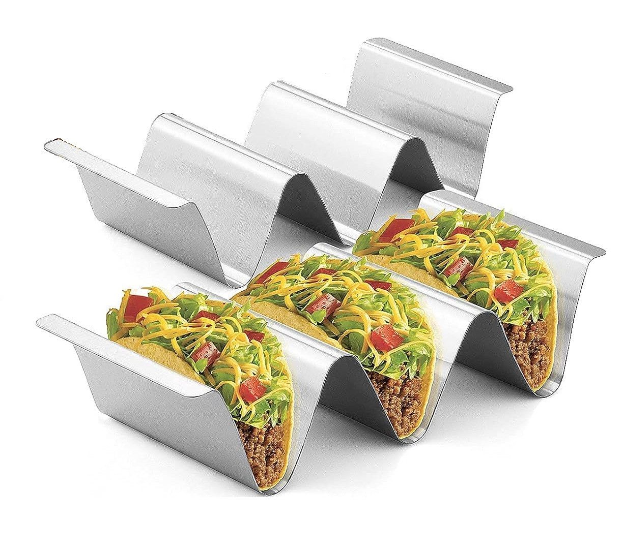 Amissz Tortillaform 2-St Edelstahl Taco-Halter mit Griffen für Grill&Backofen