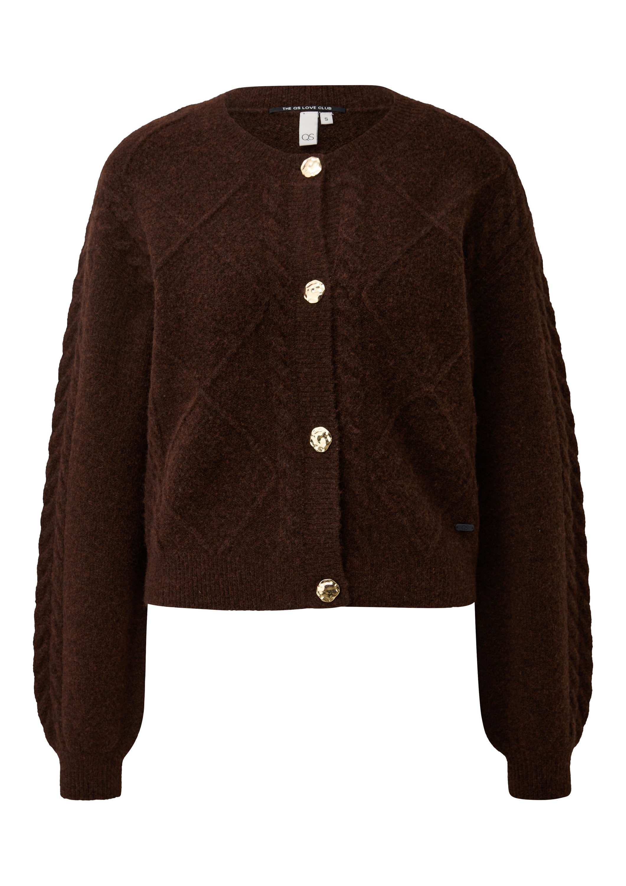QS Cardigan Strickjacke Weiche Zopfstrickjacke mit auffälligen Knöpfen günstig online kaufen