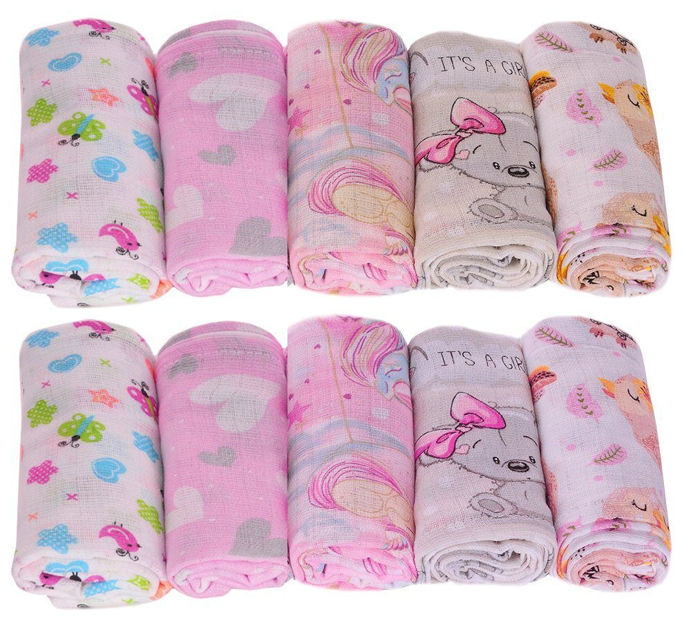 La Bortini Stoffwindeln Babytücher 10er Pack Spucktücher Baby Mullwindeln Stoffwindeln mix, aus reiner Baumwolle