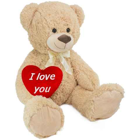 BRUBAKER Kuscheltier XXL Teddybär 100 cm groß mit I Love You Herz (1-St), großer Teddy Bär, Stofftier Plüschtier