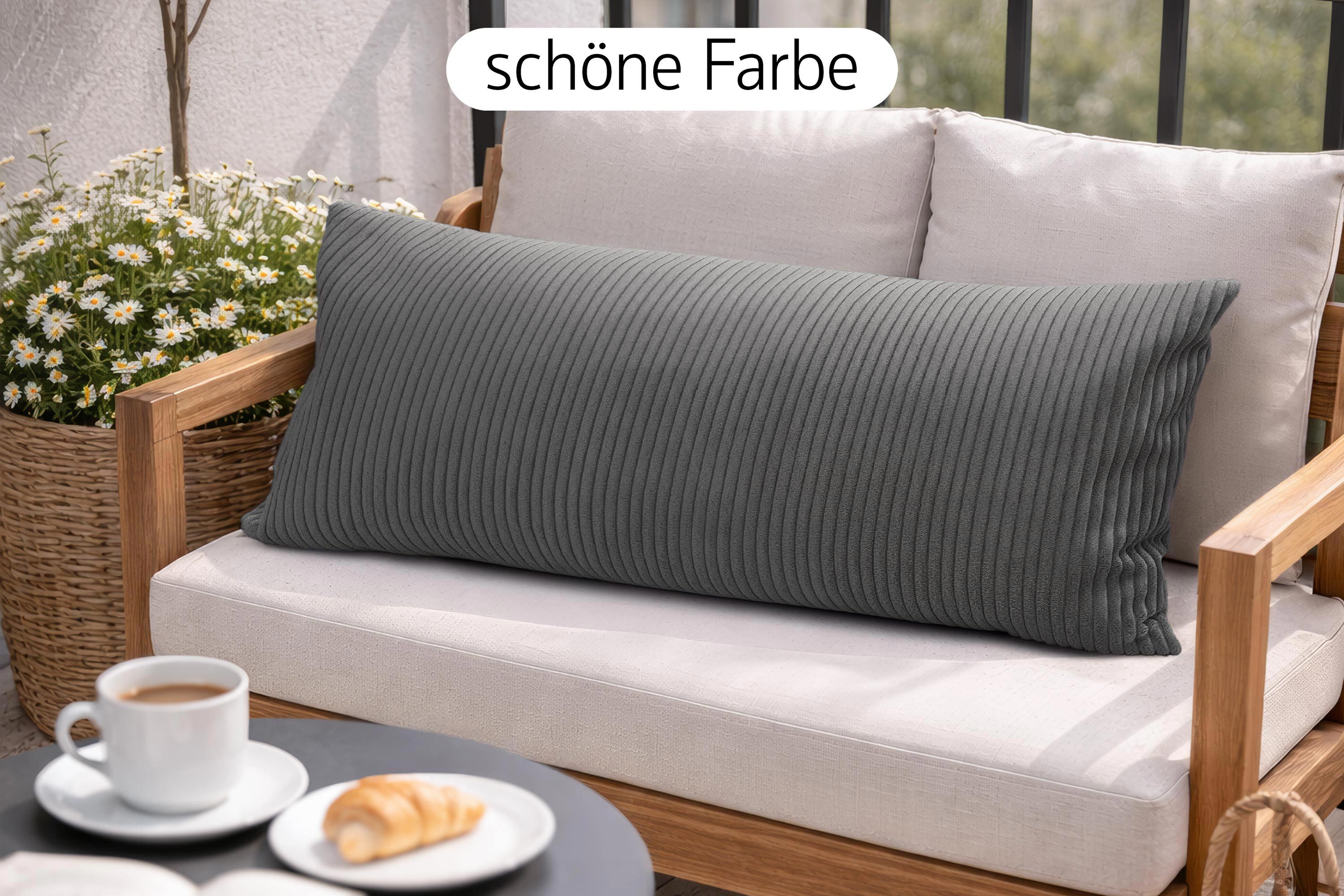 Amilian Kissenbezüge 40x80 cm 2er Set Cord-Optik Hotelverschluss - Zierkissenhülle Sofa, weich, pflegeleicht, formstabil – Bild 4 von 5