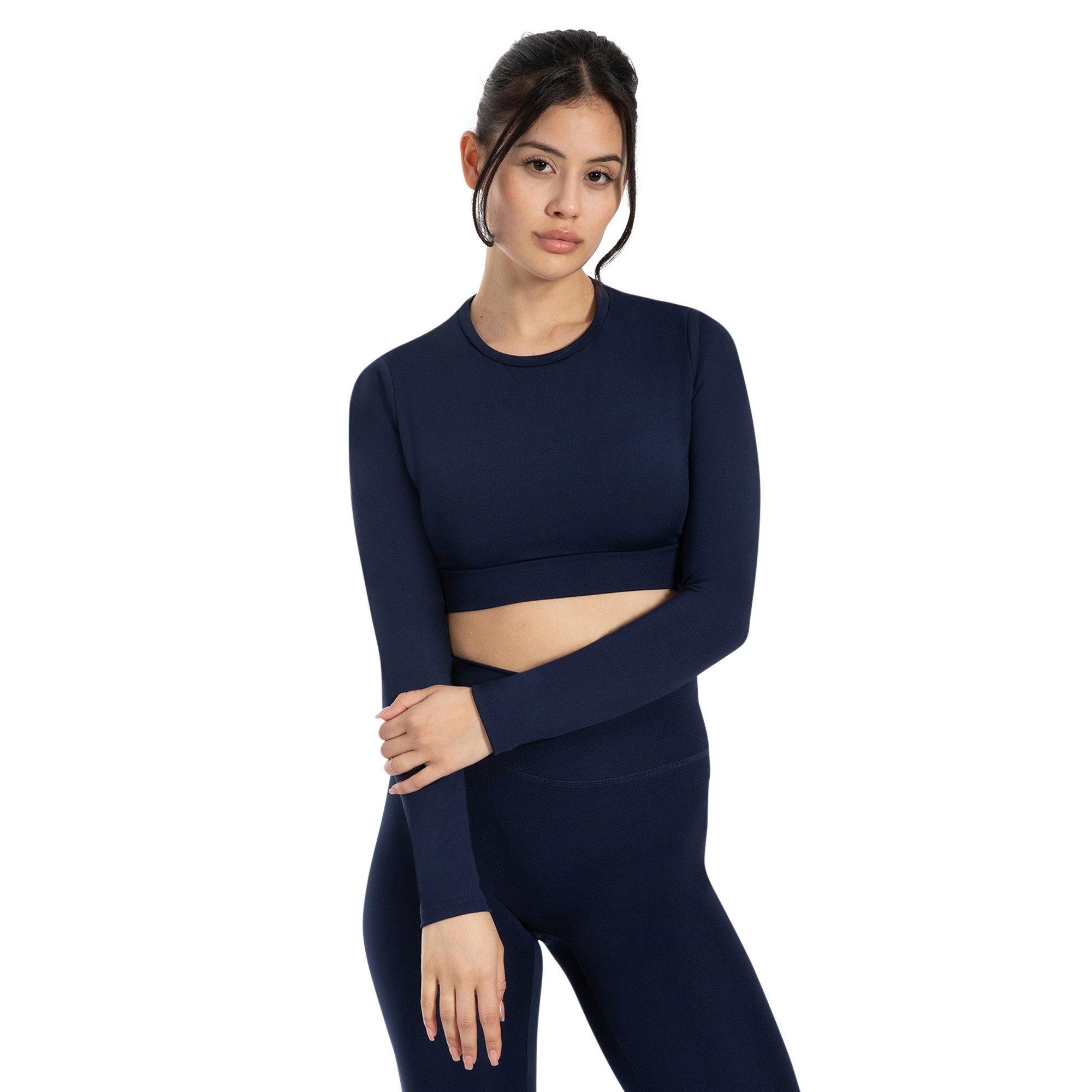 Smilodox Longsleeve Tisha, Cropped Sportshirt, Funktionsshirt elastisches Unterbrustbund Bequemes Langarmshirt, Rundhals, Alltag Fitness Yoga Layering