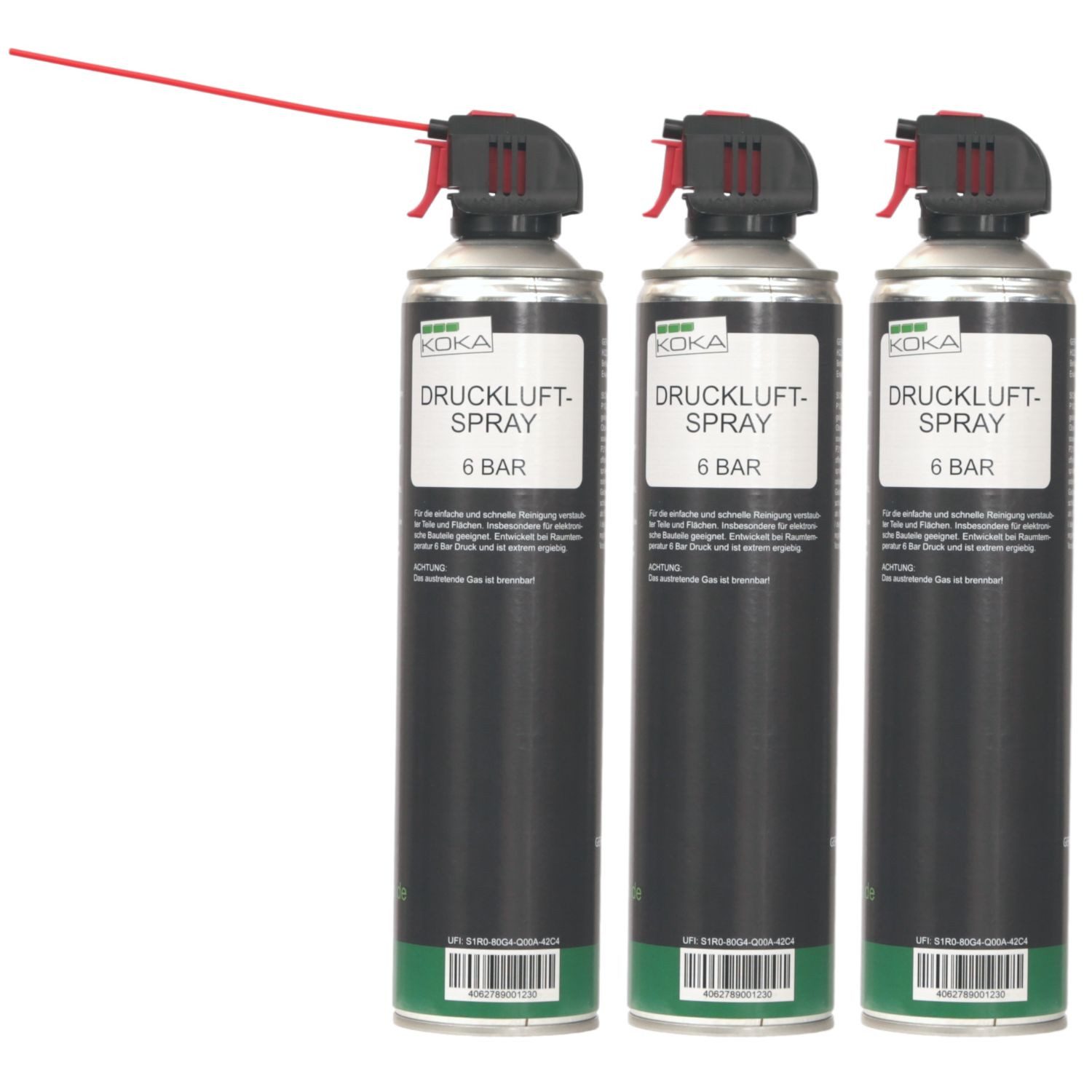 KOKA 3x Set Druckluft-Spray 6 Bar Allzweck-Reiniger Druckluftreiniger (Spar-Set, [- 3x 600ml Spraydose Druckreiniger Trocken-Reinigung Druck-Gas für PC Tastatur Handy Foto)