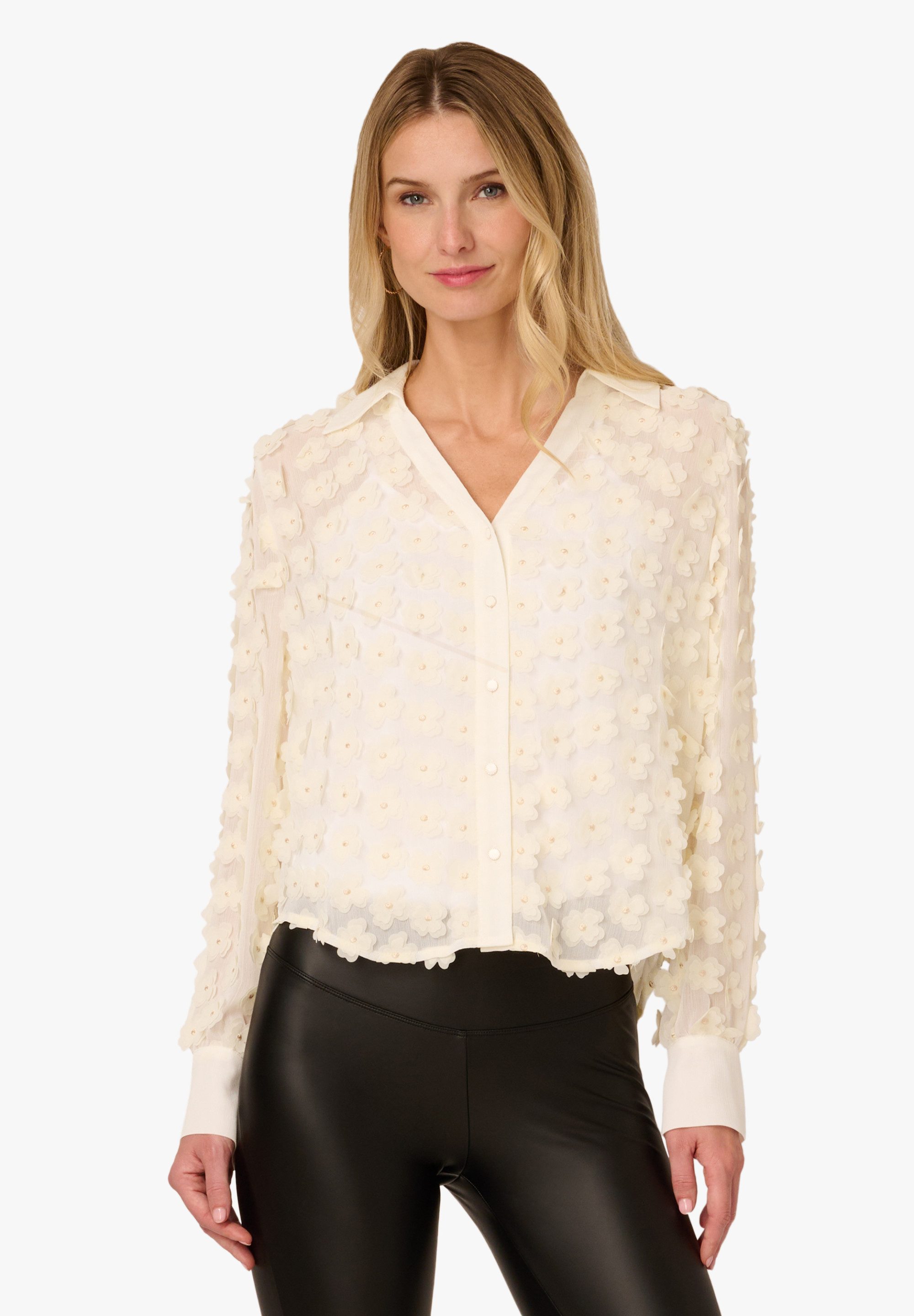 Adrianna Papell Langarmbluse 3D Flower Woven Blouse Strukturiertes, halbtransparentes Hemd mit 3D-Blumenmuster