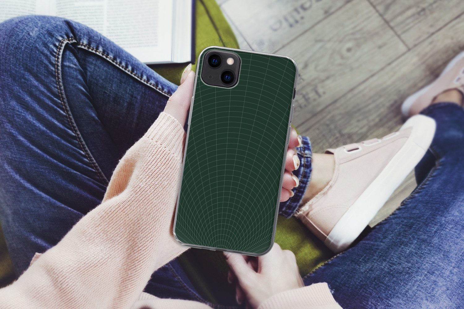 MuchoWow Handyhülle für Apple iPhone 13 mini Tunnellinien - Grün - Abstrakt, Smartphone-Bumper, Print, Handy Schutzhülle Dünn