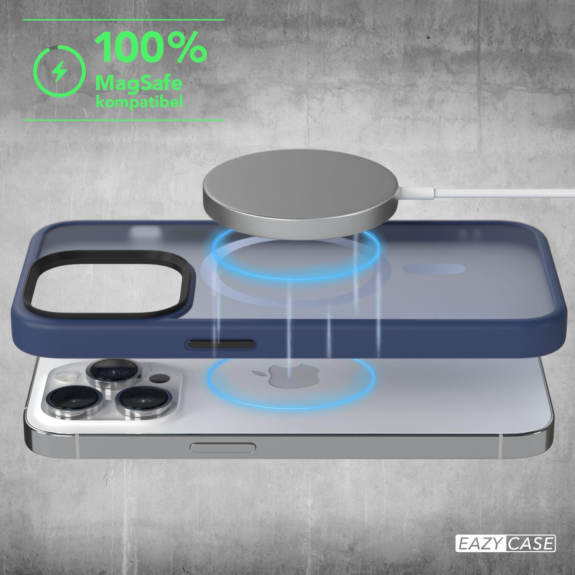 EAZY CASE Handyhülle Outdoor Case MagSafe Matt für Apple iPhone 14 Pro 6,1 Zoll, Handyhülle stoßfest Silikon Softcase Outdoorcase kratzfest Dunkelblau