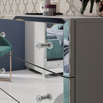 Lomadox Schlafzimmer-Set BUCCERI-83, (Spar-Set, 5-St), weiß, Spiegelfronten Kleiderschrank, Nachttische, Kommode, Highboard