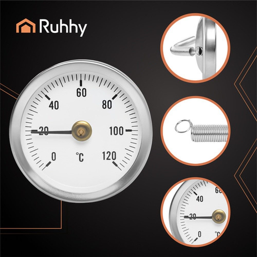 Ruhhy Raumthermometer Zifferblattthermometer Bimetall-Kontaktrohrthermometer, Spar-Set, universell einsetzbar, Messbereich von 0 bis 120 °C