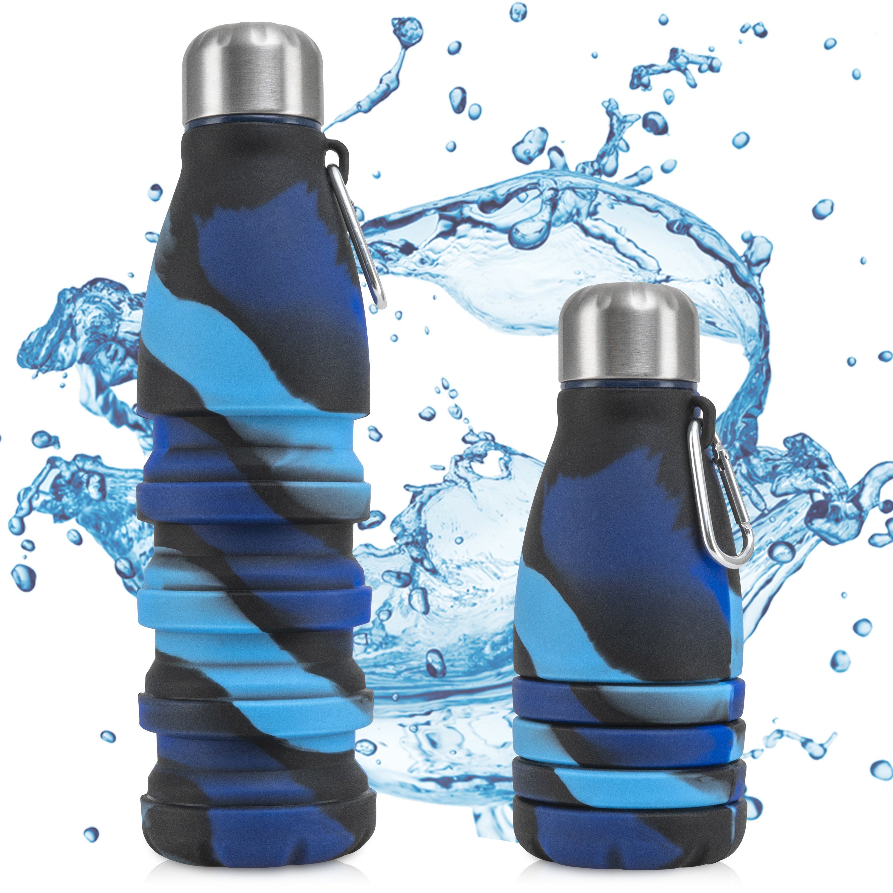 Perfekto24 Trinkflasche Faltbare Trinkflasche in Blau - Wasserflasche aus Silikon (550ml)
