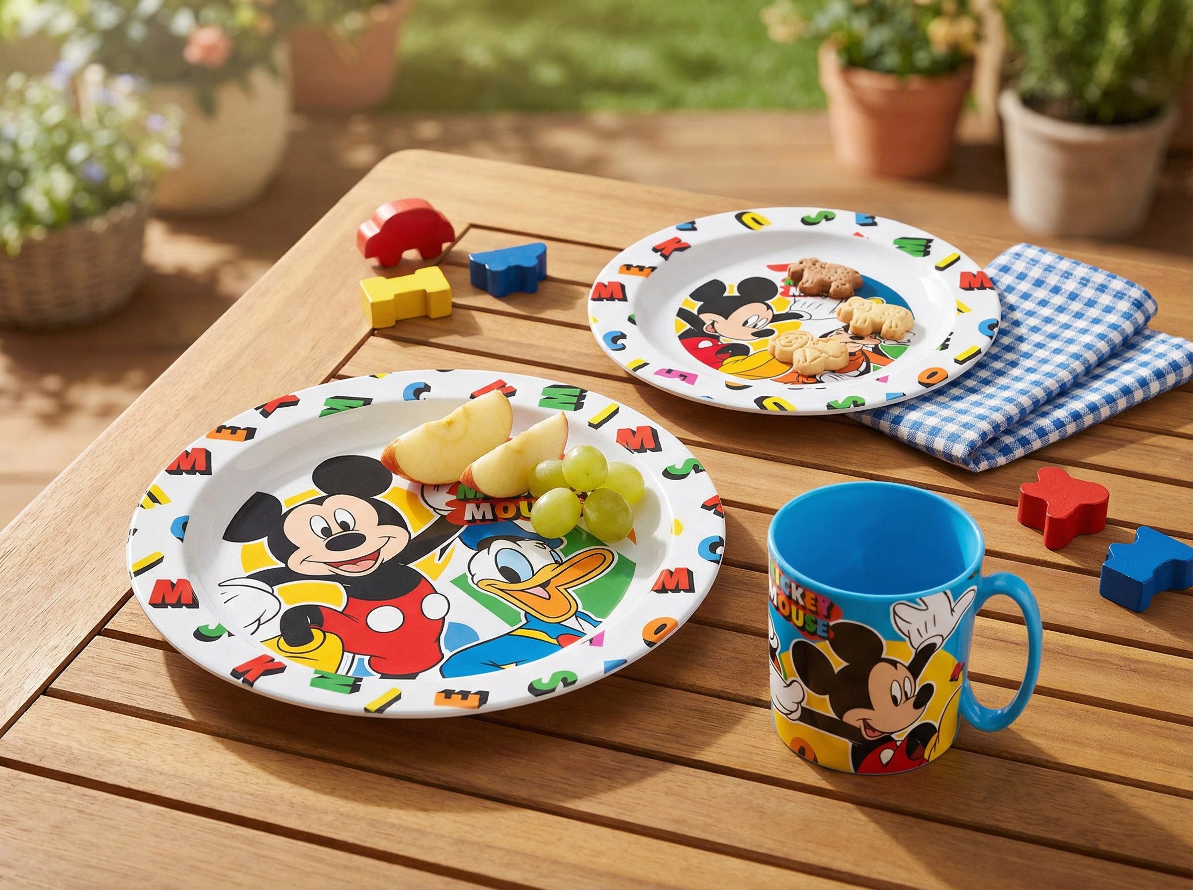 Disney Kindergeschirr-Set Mickey Maus Donald Goofy Kinder Geschirr-Set 3 teilig (3-tlg), 1 Personen, Kuststoff, Becher Teller Schüssel