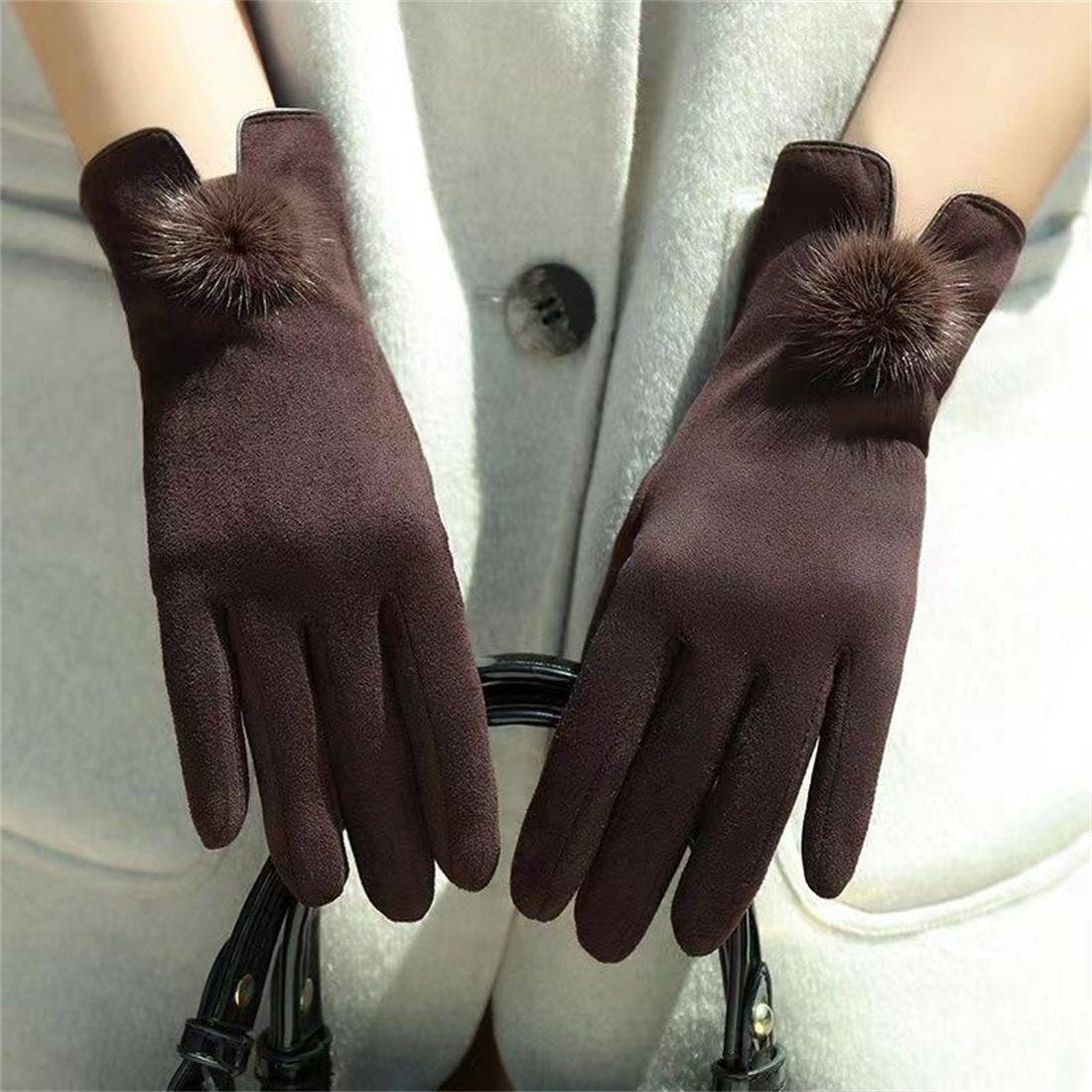 DÖRÖY Fleecehandschuhe warme gepolsterte Kaffee Damen Handschuhe, Touchscreen-Handschuhe Wintermode