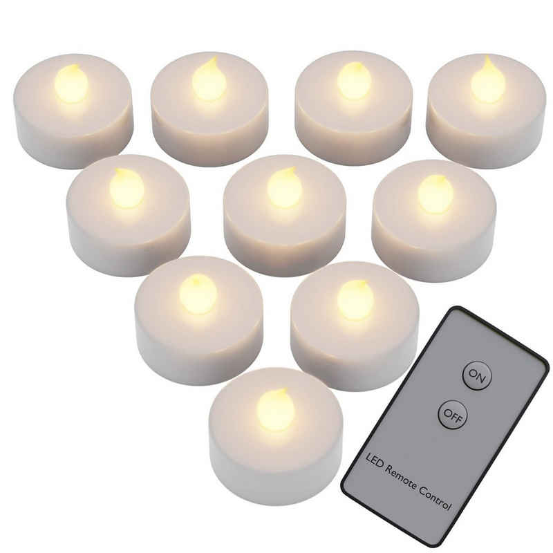 monzana LED-Kerze, 10 LED Teelichter mit Fernbedienung Flackernde Batteriebetriebene Kerzen inkl. Batterie Warmweiß 3,7cm Elektrisch