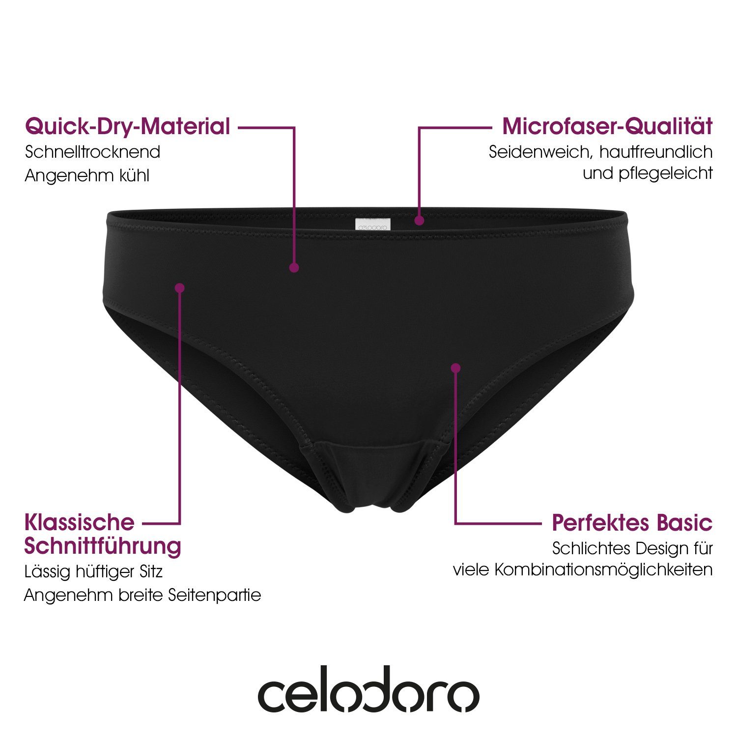 celodoro Slip Damen Bikini Slip aus Quick Dry-Fasern (6er Pack)