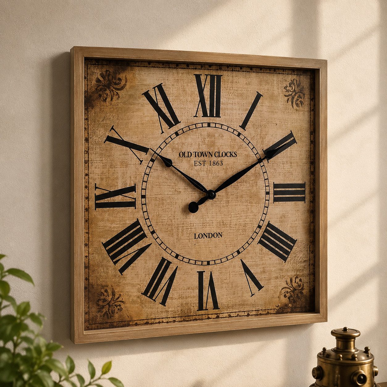 K&L Wall Art Wanduhr Antike Wanduhr fürs Wohnzimmer Uhr mit römischen Zahlen (Rustikale Wohnzimmeruhr ohne Tick-Geräusche)
