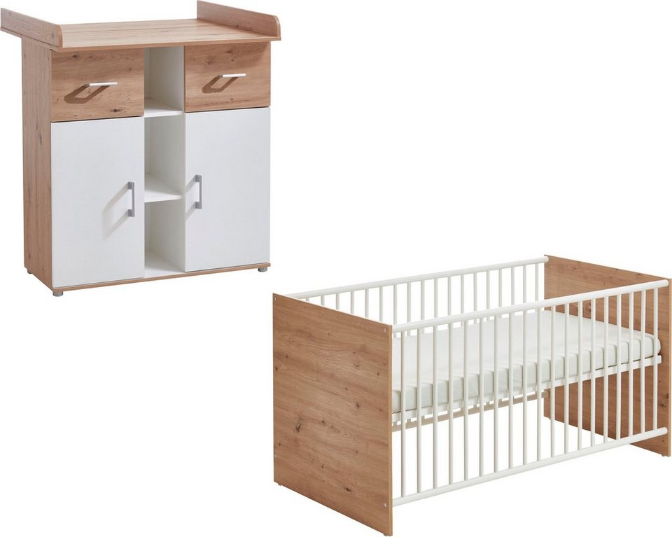arthur berndt Babymöbel-Set Babyzimmer Set »Matheo« 2-teilig, (Spar-Set,  2-St), bestehend aus Kinderbett und Wickelkommode