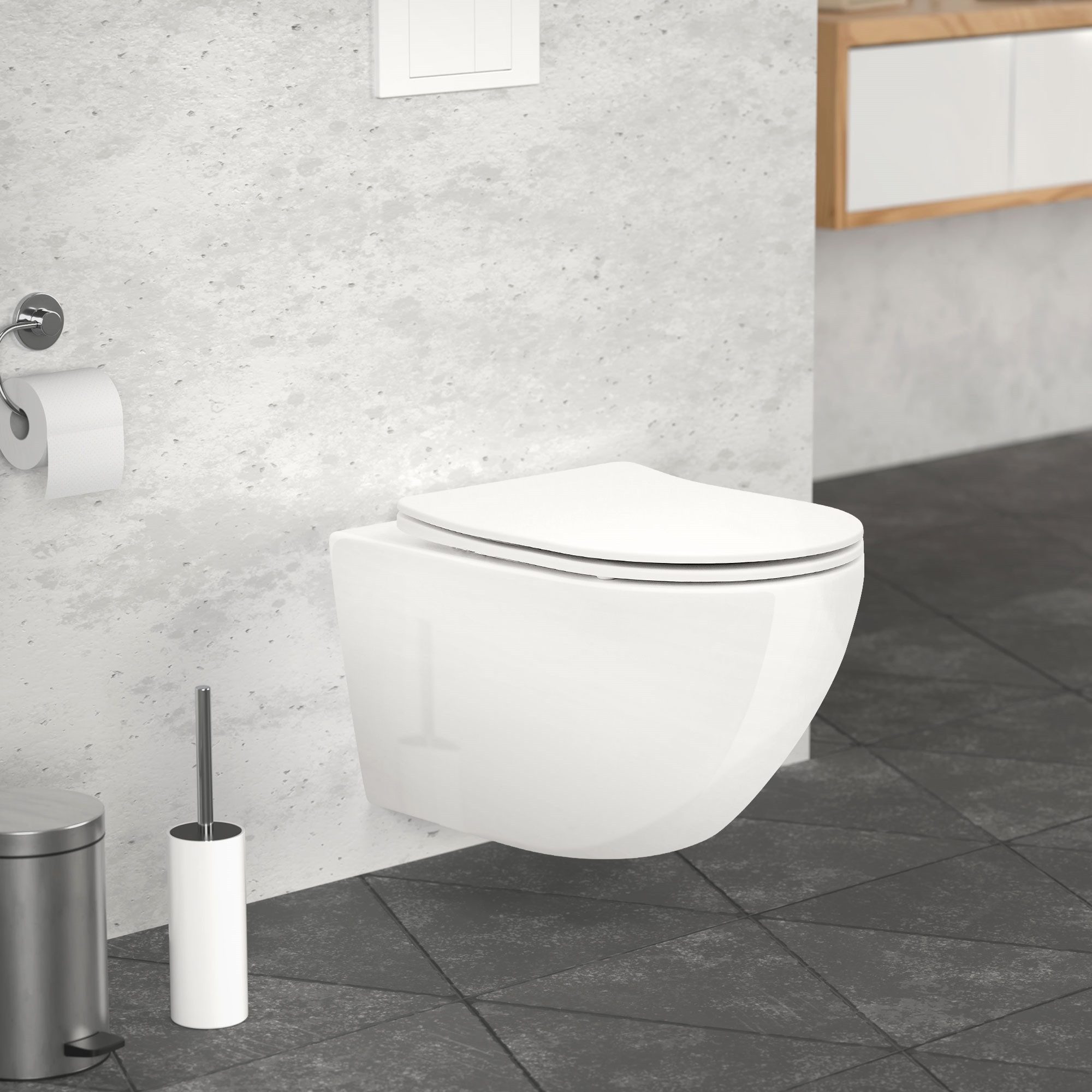 LuxeBath Tiefspül-WC Spülrandloses Wand Hänge WC aus Keramik, mit WC-Sitz Absenkautomatik, Toilette ohne Spülrand Weiß, Tornadospülung, Softclose-Klodeckel