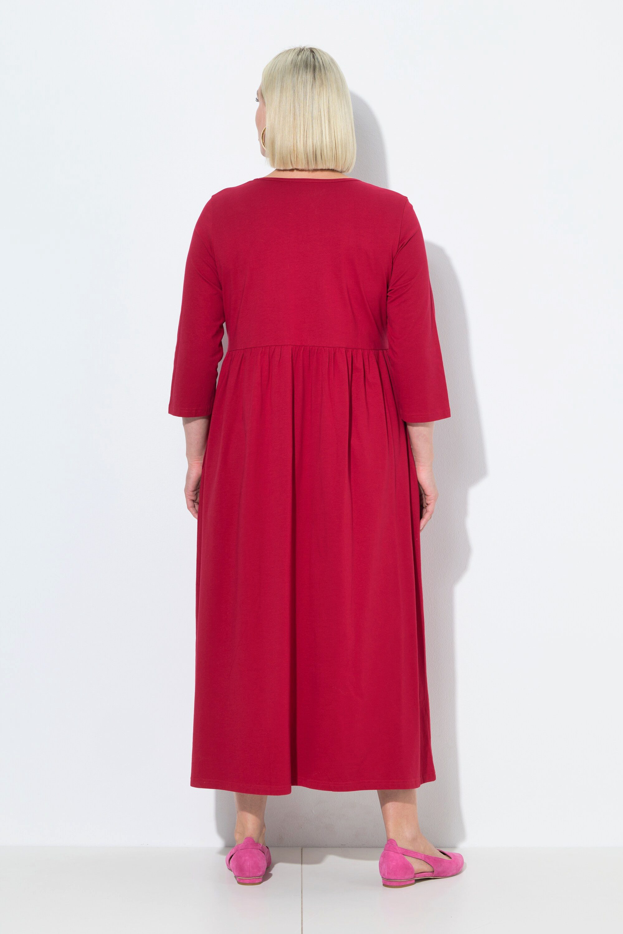 Ulla Popken Maxikleid Jersey-Maxikleid A-Linie Rundhals 3/4-Arm Taschen