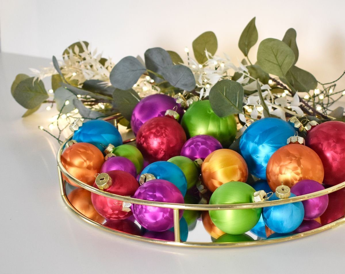 JACK Christbaumschmuck JACK 60x Inge Glas Christbaumkugeln 4 5 6 7 cm Eislack Bunt + Haken, inklusive praktischer Aufbewahrungsbox + Haken, Made in Germany