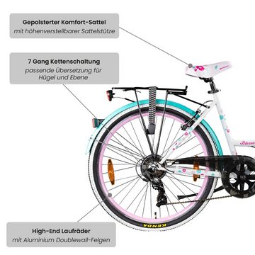 Galano Jugendfahrrad Blossom, 7 Gang Shimano Tourney Schaltwerk, Kettenschaltung, Mädchenrad Jugendrad 150 - 165 cm Cityrad Mädchen Fahrrad 7 Gang retro