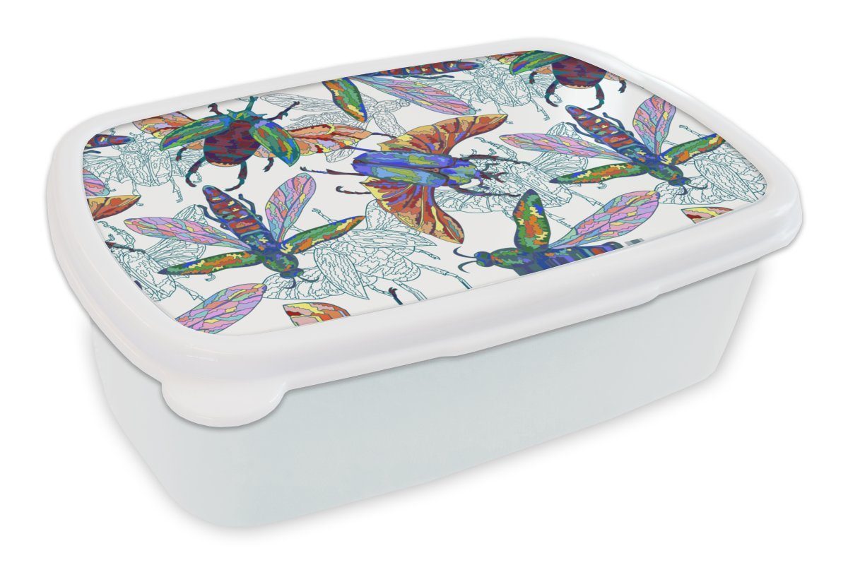 MuchoWow Lunchbox Insekten - Regenbogen - Design, Kunststoff, (2-tlg), Brotbox für Kinder und Erwachsene, Brotdose, für Jungs und Mädchen weiß
