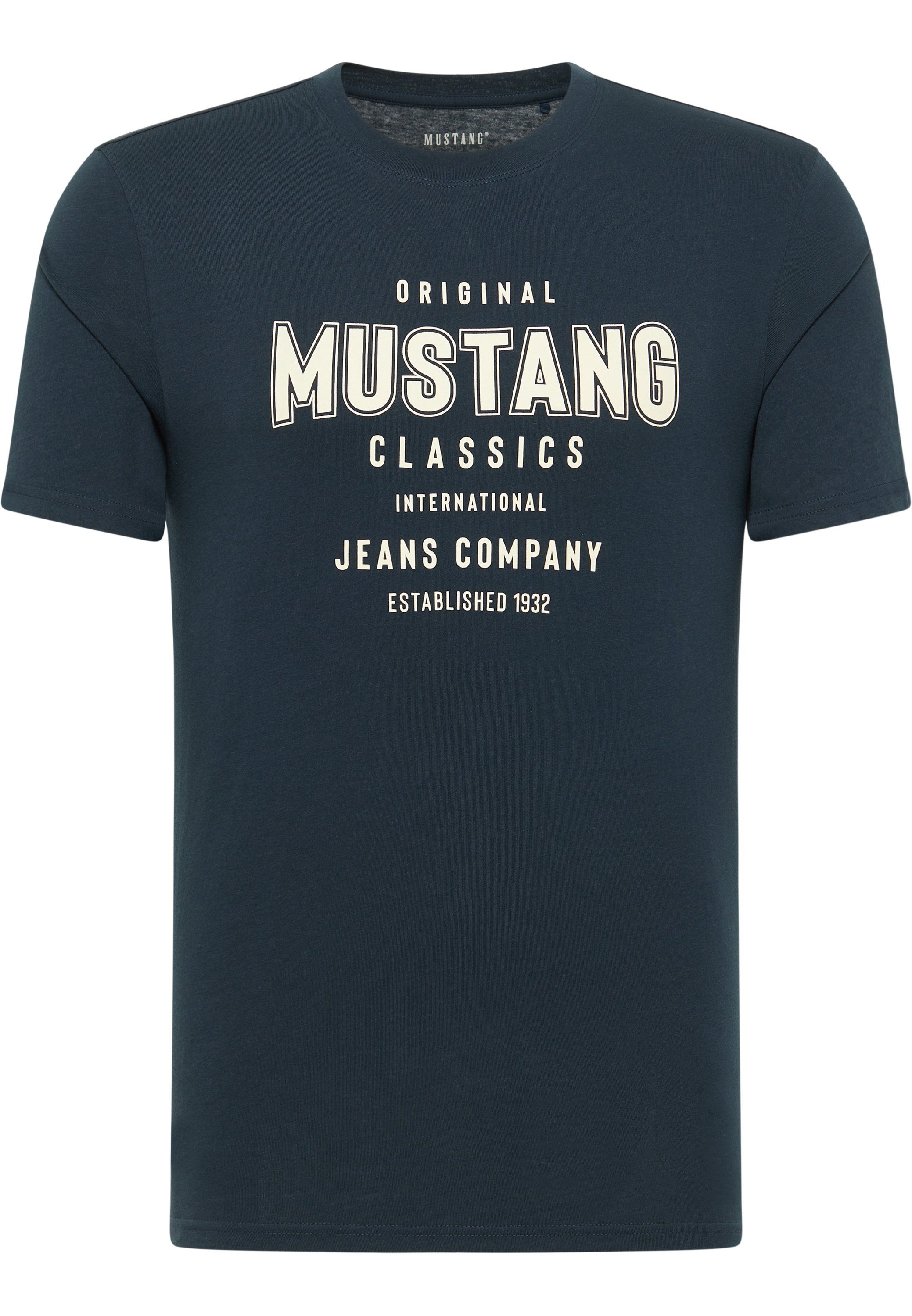 MUSTANG Kurzarmshirt Mustang Print-Shirt navy
