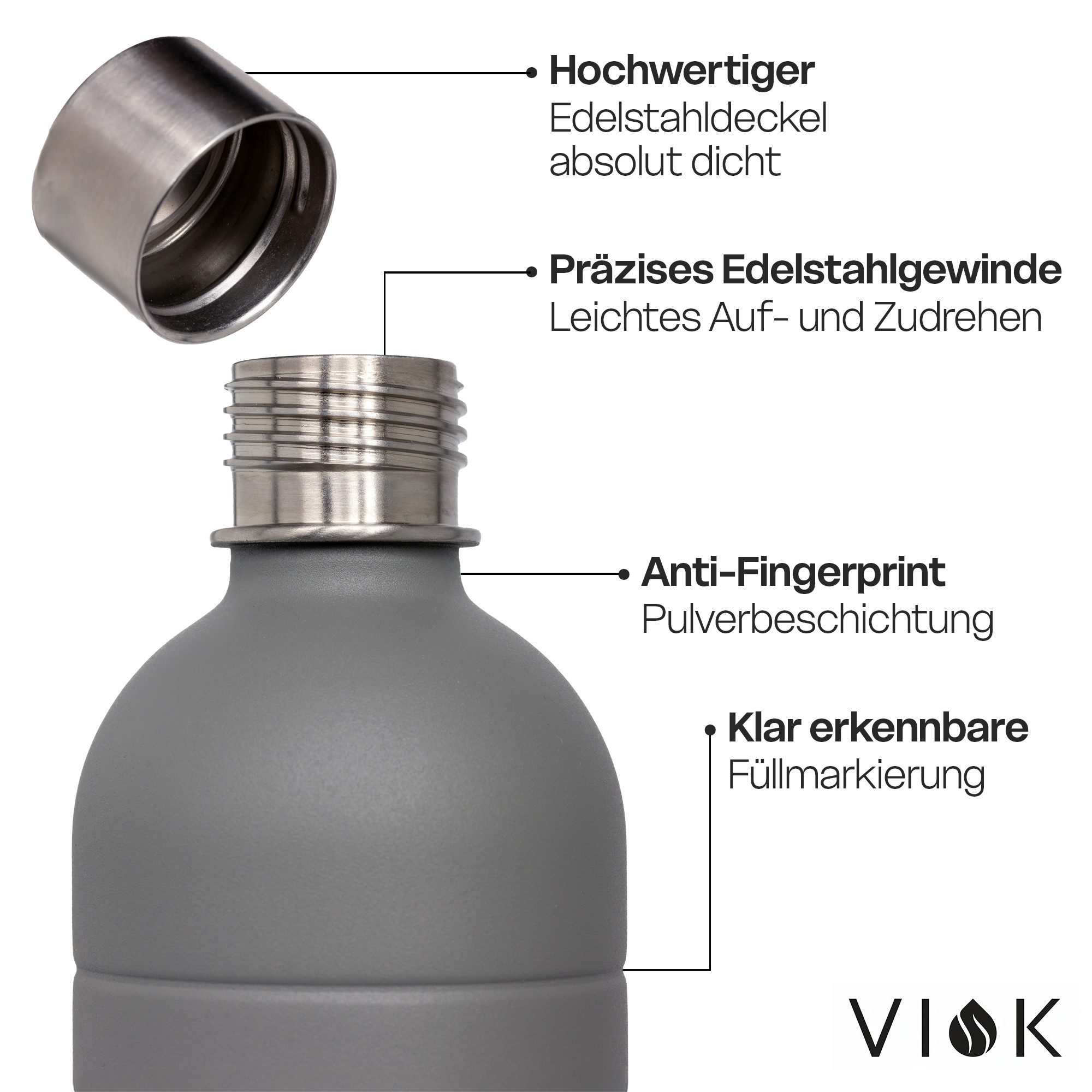 VIOK Wassersprudler Flasche Edelstahlflasche 1,3 L für Aarke Carbonator 3, SMEG, Brita, Arendo, Mit Trageschlaufe, Spülmaschinenfest, kein Ablaufdatum – Bild 4 von 5