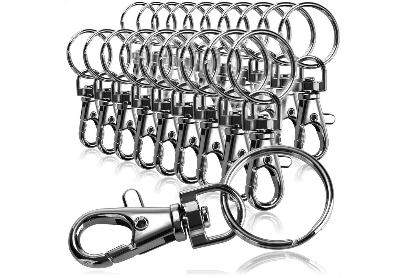 com-four Karabiner Karabinerhaken mit Schlüsselring, (20 St), Karabiner mit Drehgelenk für Schlüsselanhänger - 55 mm