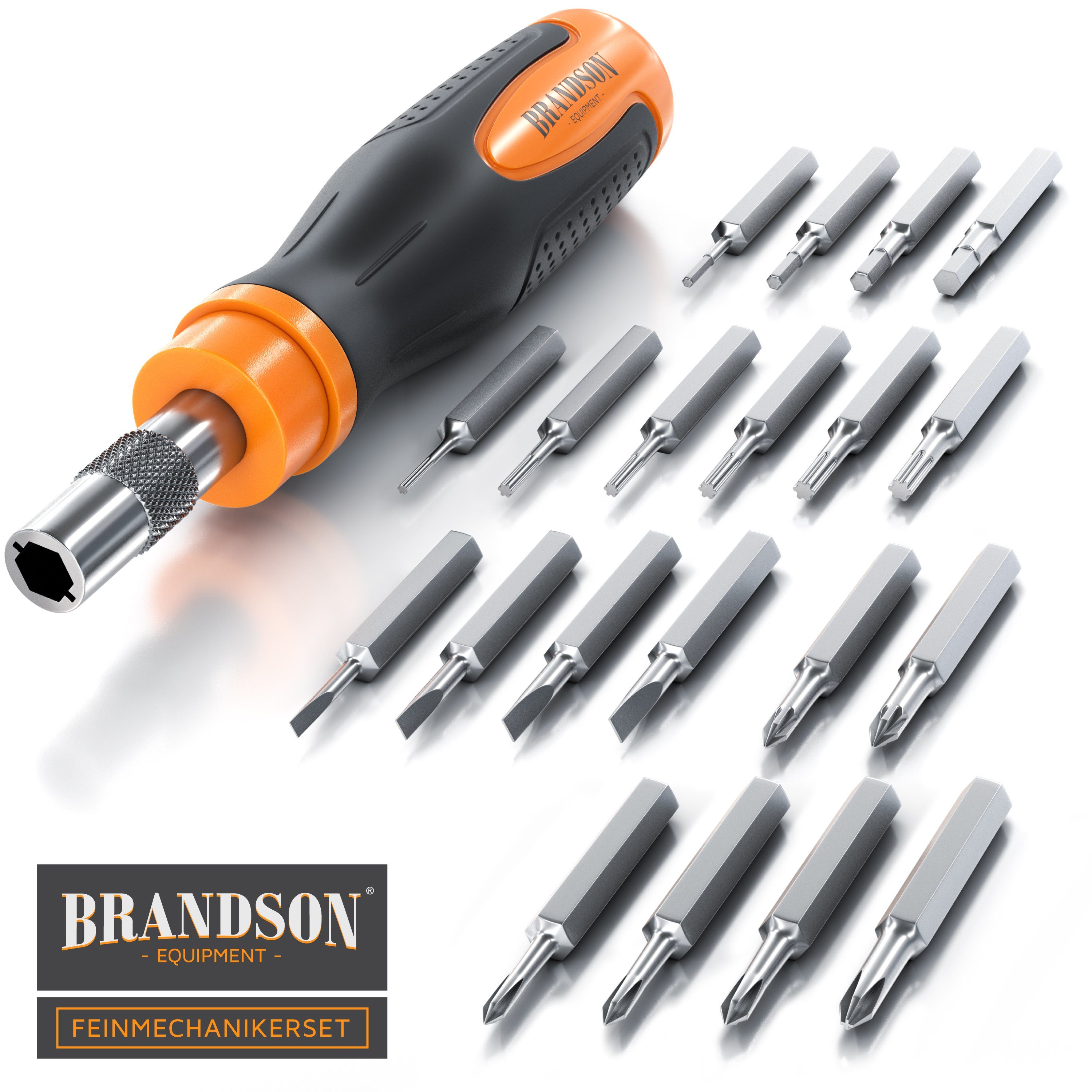 Brandson Bit-Schraubendreher Set 21-teilig, Minibits 4 mm, Schlitz, Kreuzschlitz, Sechskant, Torx, Innensechskant, Schraubenzieher Satz, Steckschlüssel, Feinmechaniker
