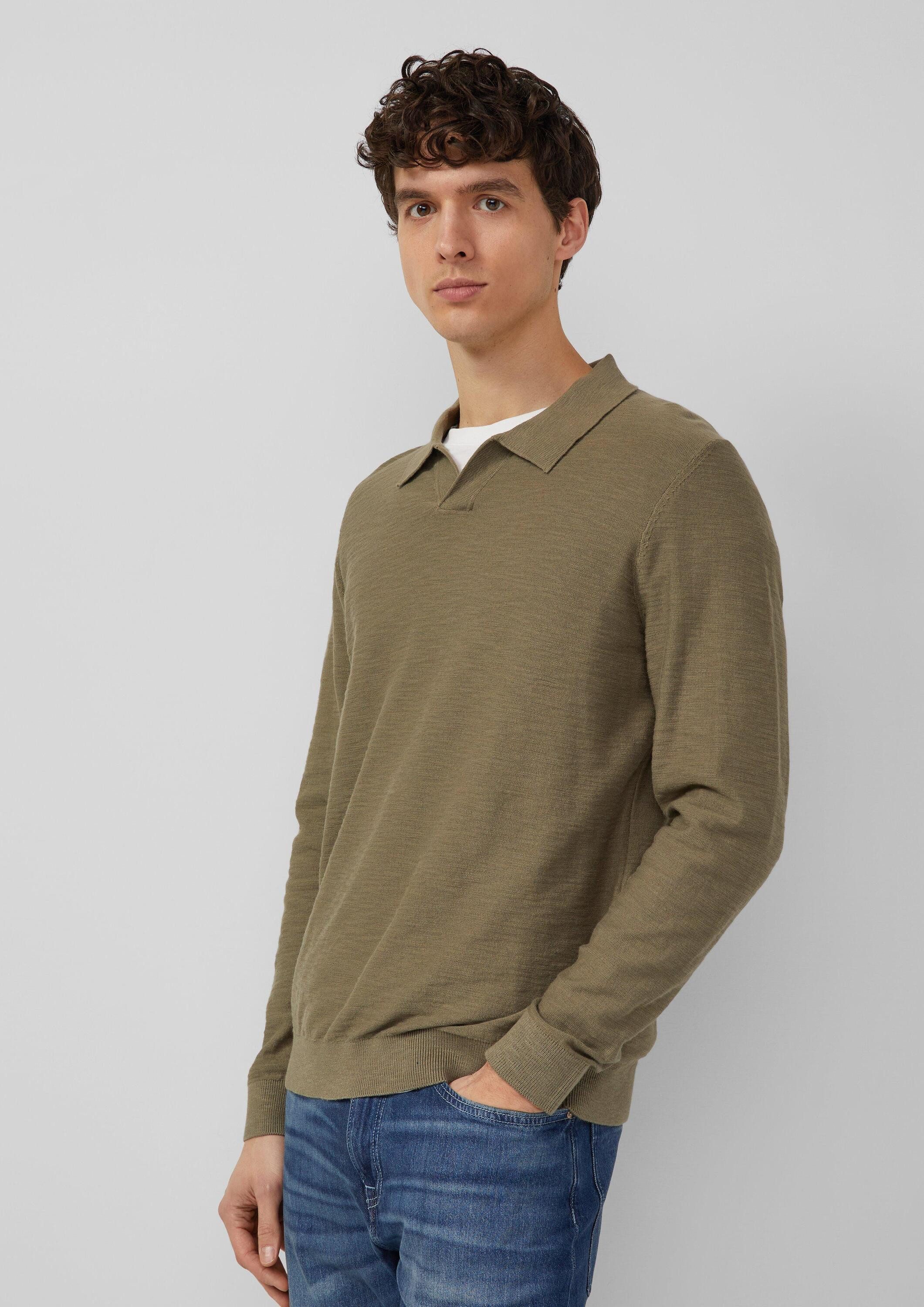 s.Oliver Longpullover Strickpullover Baumwoll-Strickpolo mit Flammgarnstruktur