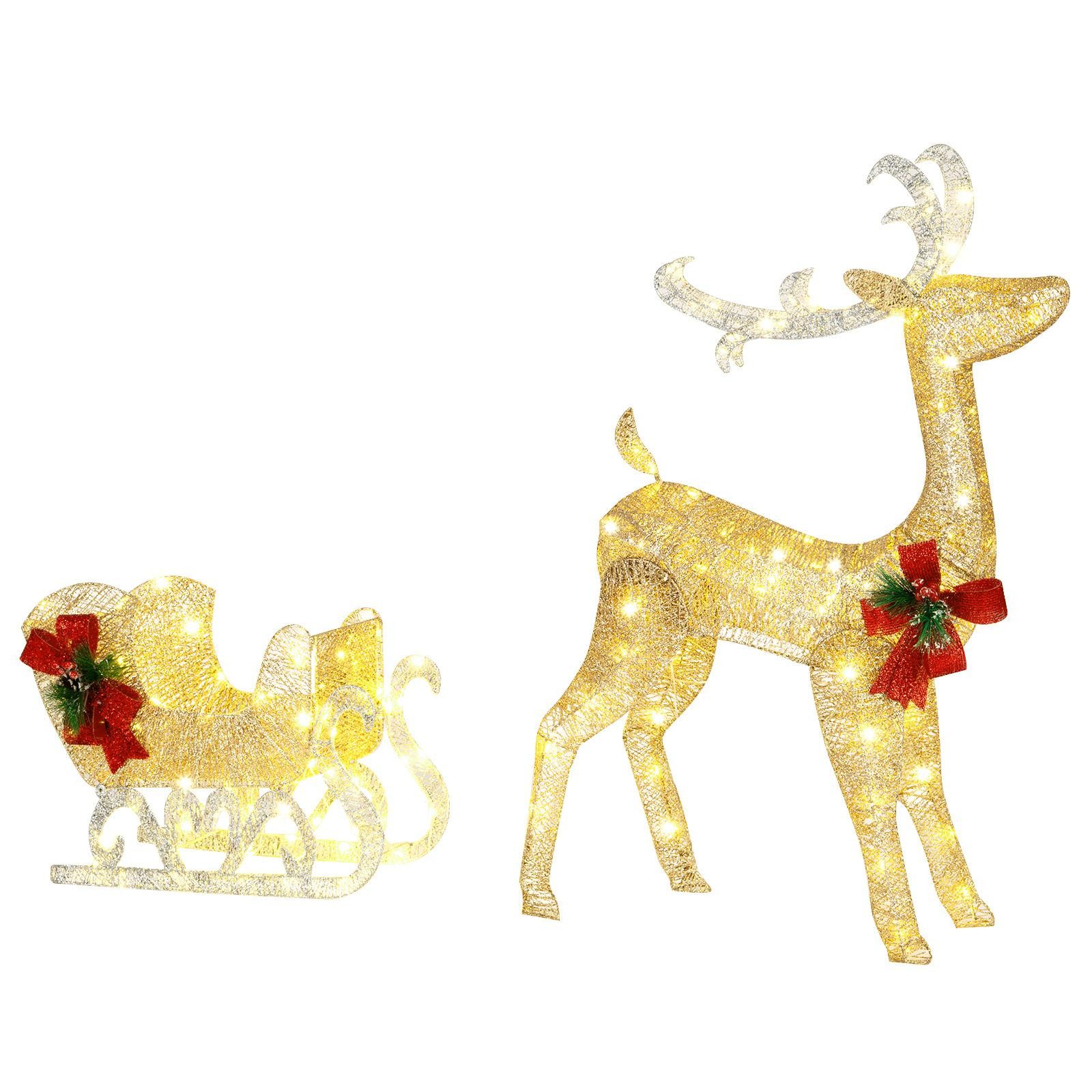 KOMFOTTEU Weihnachtsfigur LED-Rentier mit Schlitten, Vorbeleuchtete günstig online kaufen