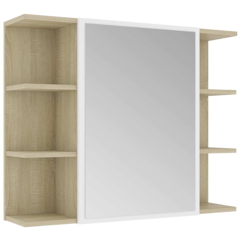 und Holzwerkstoff Sonoma-Eiche vidaXL Weiß Bad-Spiegelschrank Badezimmerspiegelschrank 80x20,5x64cm Weiß Sonoma-Eiche