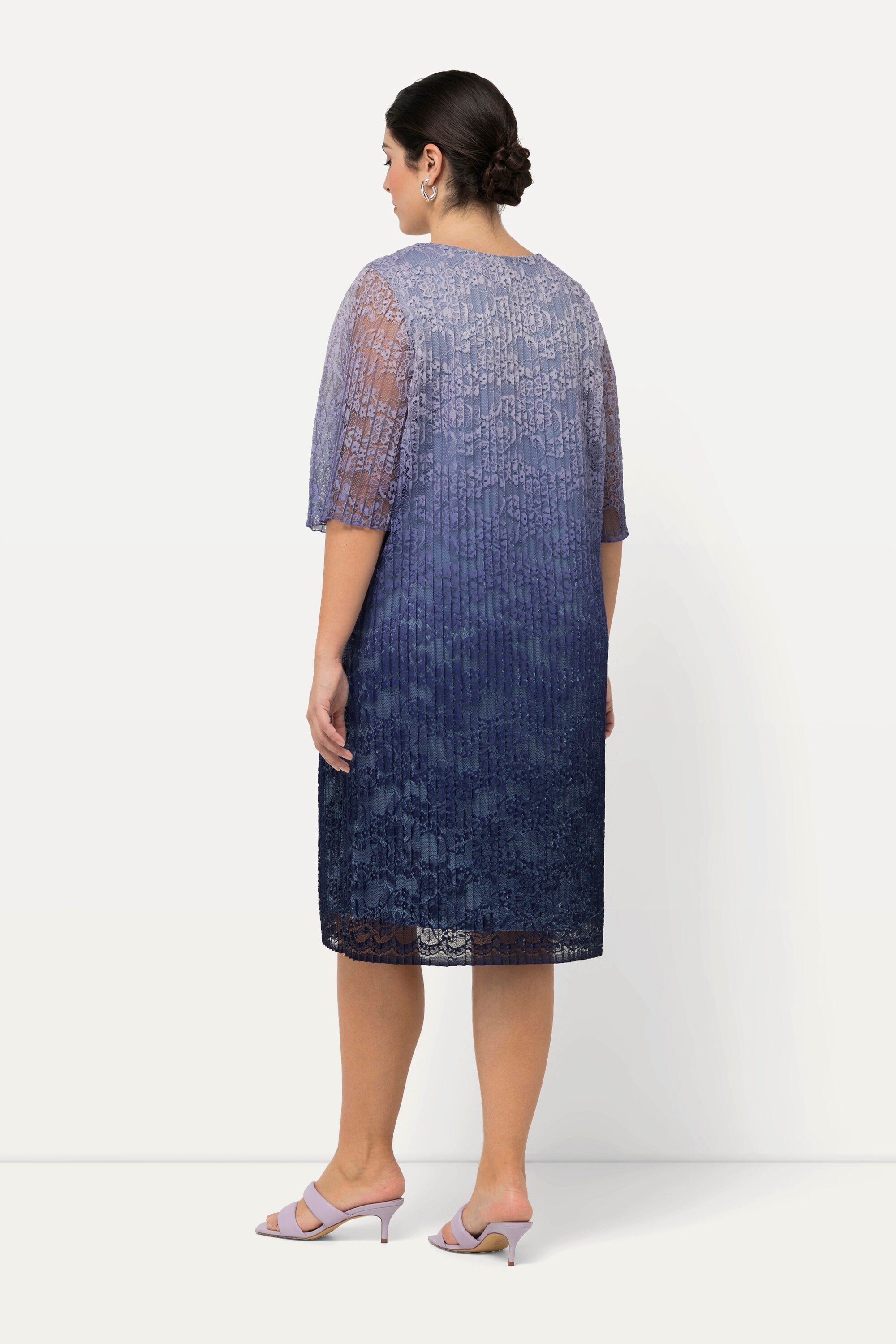 Ulla Popken Cocktailkleid Midikleid plissierte Spitze V-Ausschnitt Halbarm