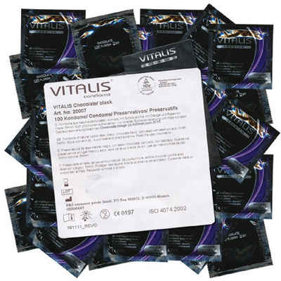 VITALIS Kondome Vitalis PREMIUM «Chocolate» schwarze Kondome für Oralverkehr Packung mit, 100 St., Kondome mit Schoko-Aroma, zuverlässig, sicher und angenehm im Gebrauch