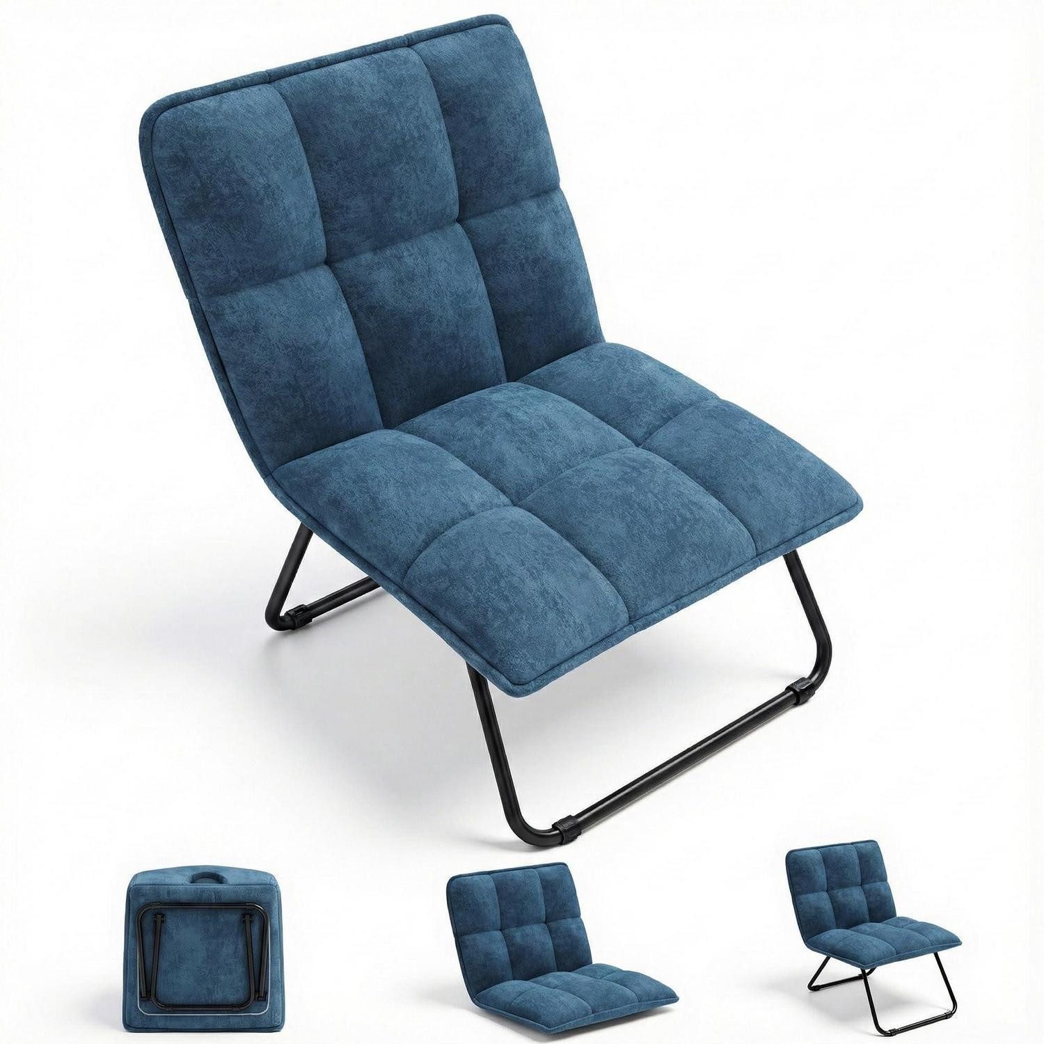 LuxusKollektion Ohrensessel Klappstuhl Loungesessel mit Polster Blau (1-St)
