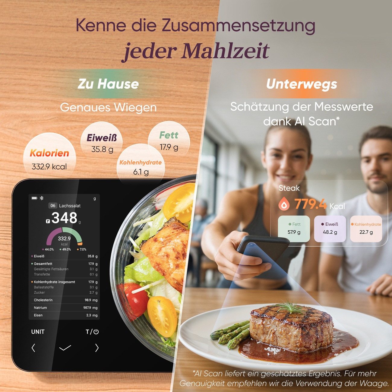 Cosori Küchenwaage CNS-R001S-X, modernes Glasdesign, genaue Messung, mit App – Bild 5 von 5