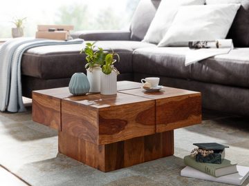 KADIMA DESIGN Couchtisch Sheesham Massivholz Kaffeetisch – Modernes Design mit Rillenmuster