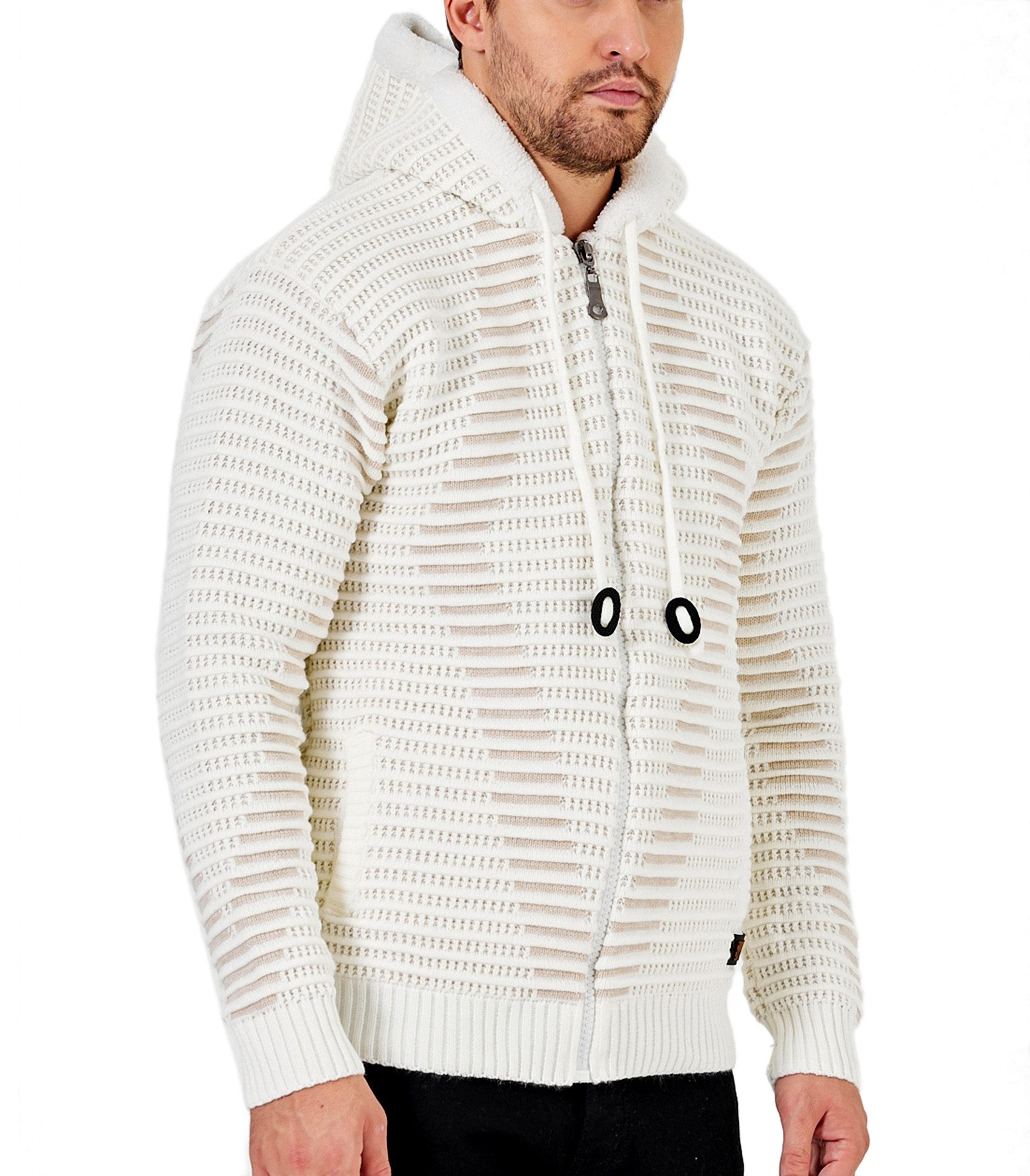 Baxboy Strickpullover Herren Gefütterte Winter Kapuzenpullover Reißverschlu günstig online kaufen