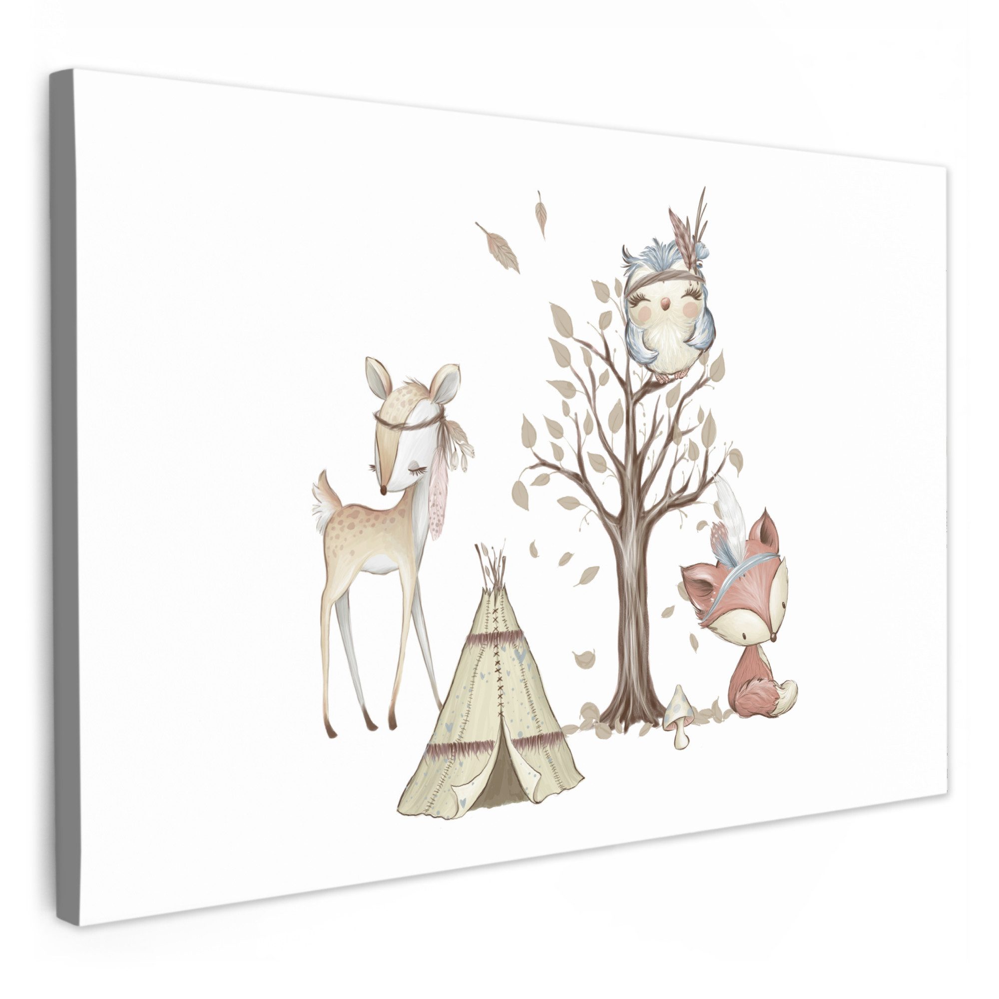 OneMillionCanvasses® Leinwandbild Wilde Tiere - Wald - Illustration, Fotodruck (1 St), Kinder zimmer Deko, Mädchen und Jungen Bilder 30x20 cm