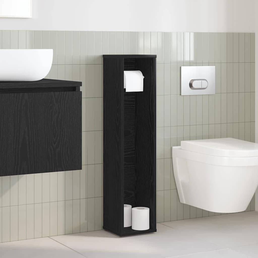 vidaXL Badezimmer-Set Badezimmerschrank mit Rollenhalter Schwarz günstig online kaufen