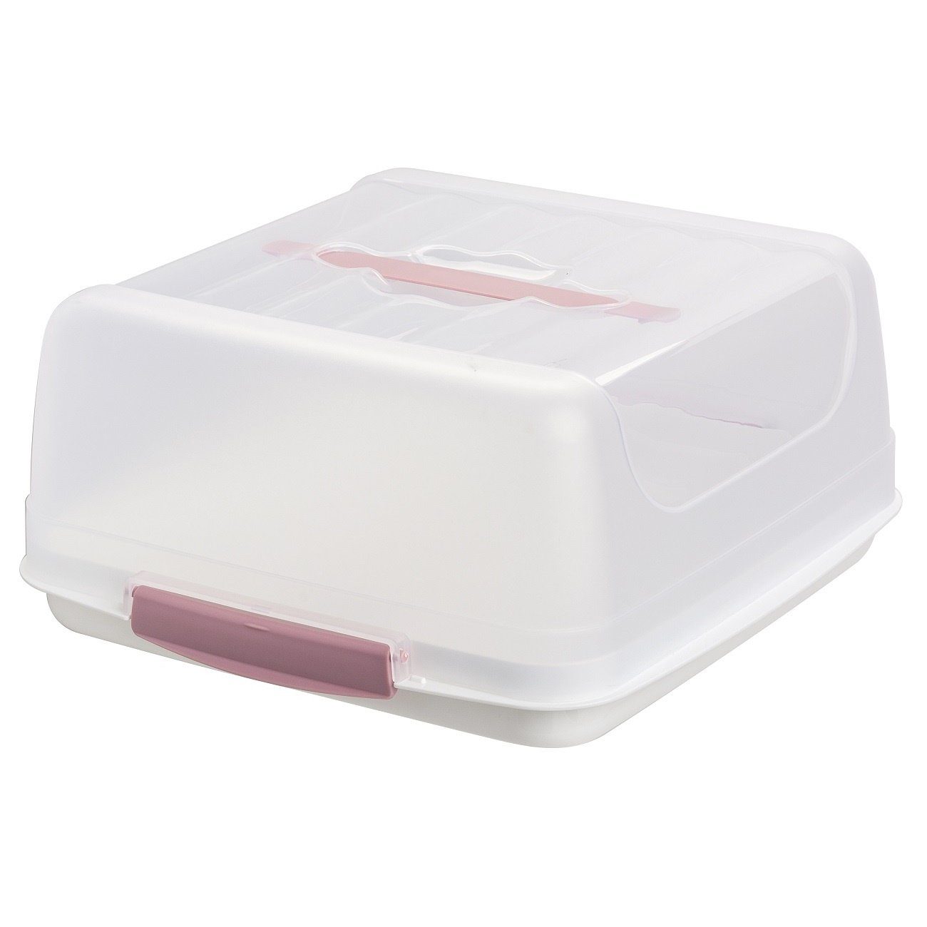 Engelland Kuchentransportbox Kuchenbox Kunststoff Kunststoff, Tragegriff rechteckig, mit 1-tlg., Klickverschluss, Transparent/Rosa/Weiß (Vorteils-Set, mit Deckel, BPA-frei, sicheres Transportieren), transparentem und
