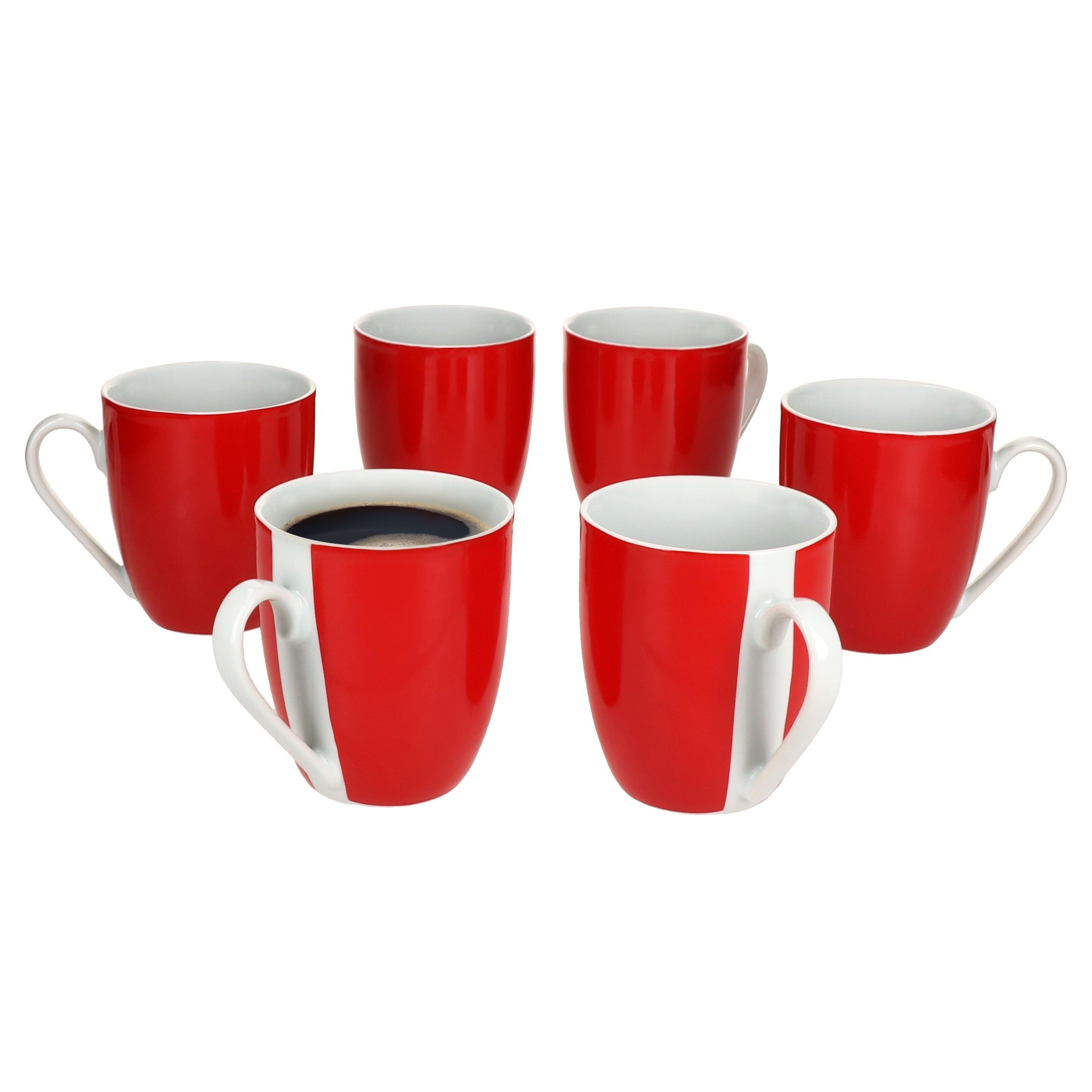 MamboCat Becher 6er Set Variant Rot Kaffeebecher 350ml bunte Porzellan-Tassen, Porzellan
