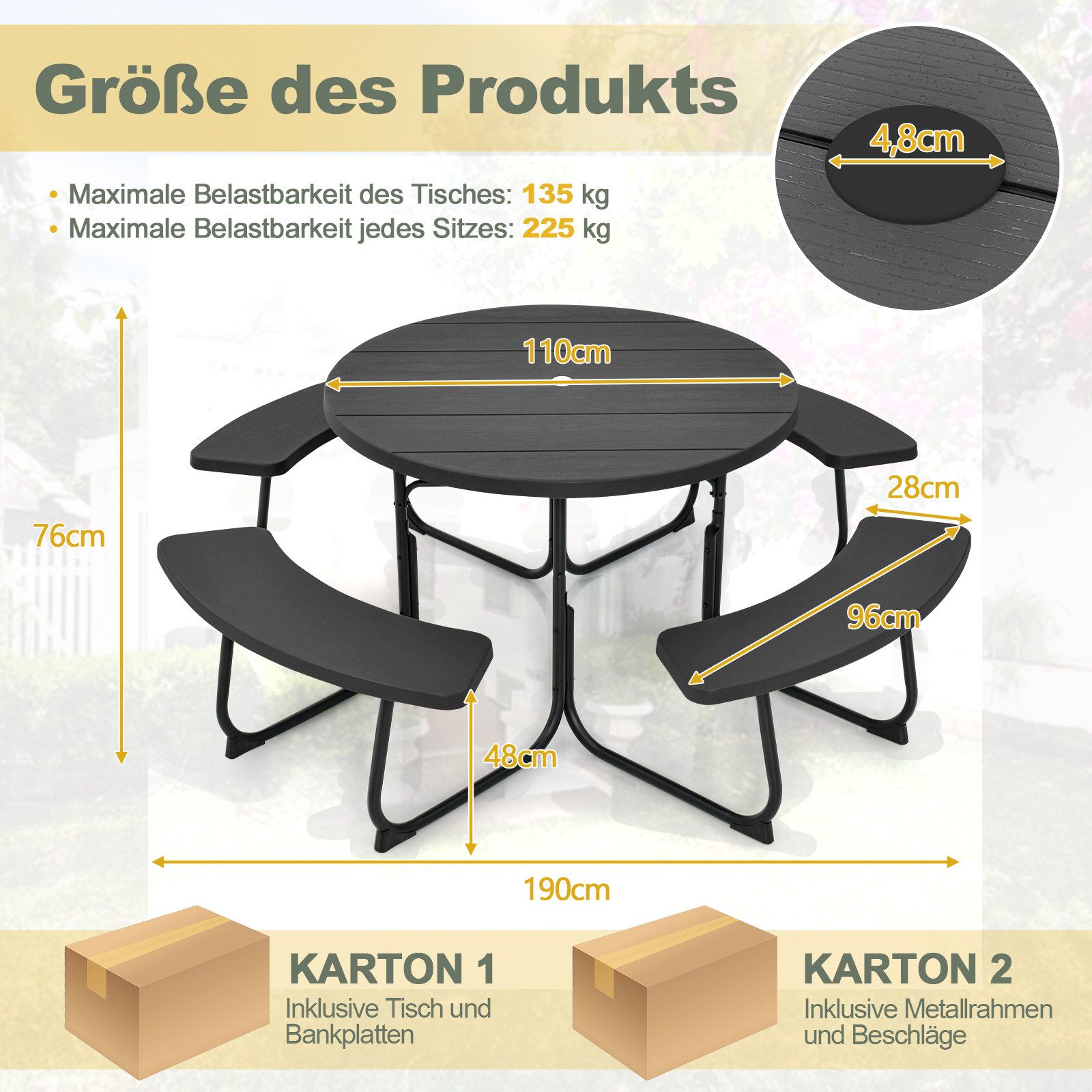 COSTWAY Gartentisch, Sitzgarnitur, Picknicktisch mit Schirmloch HDPE