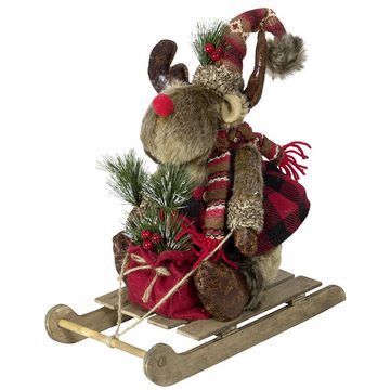 Christmas Paradise Weihnachtsfigur Elch auf Schlitten 30cm (Dekofigur, 1 St), rodelndes Rentier, Weihnachtsdeko Rot